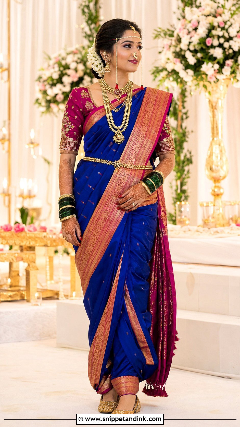 Royal Blue Nauvari Bride Look - Snippet and Ink - 20 Nauvari Bride Look Ideas