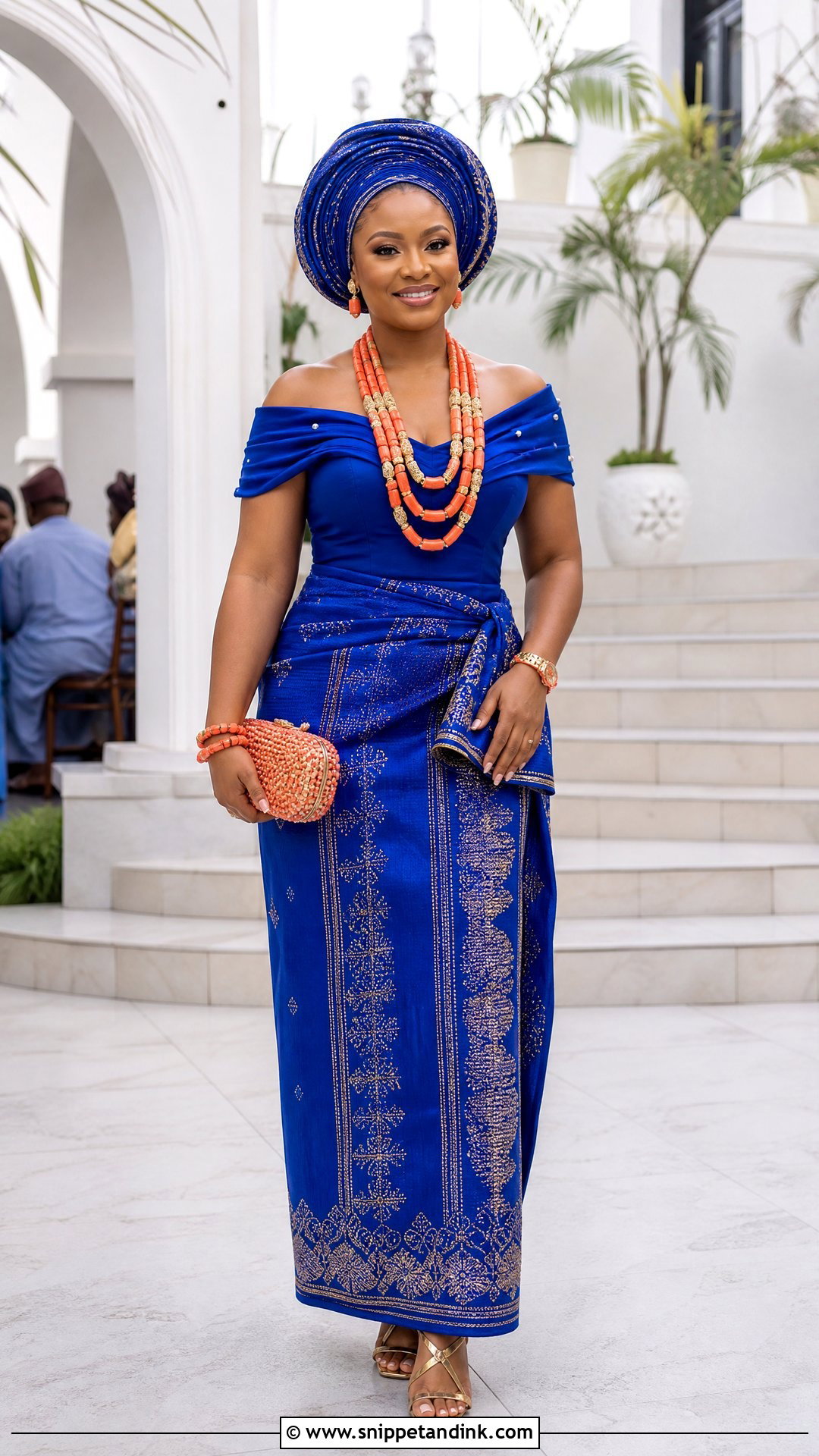 Royal Blue Off Shoulder Blouse And Wrapper Outfit - Snippet and Ink - 20 Royal Blue Traditional Wedding Attire Ideas