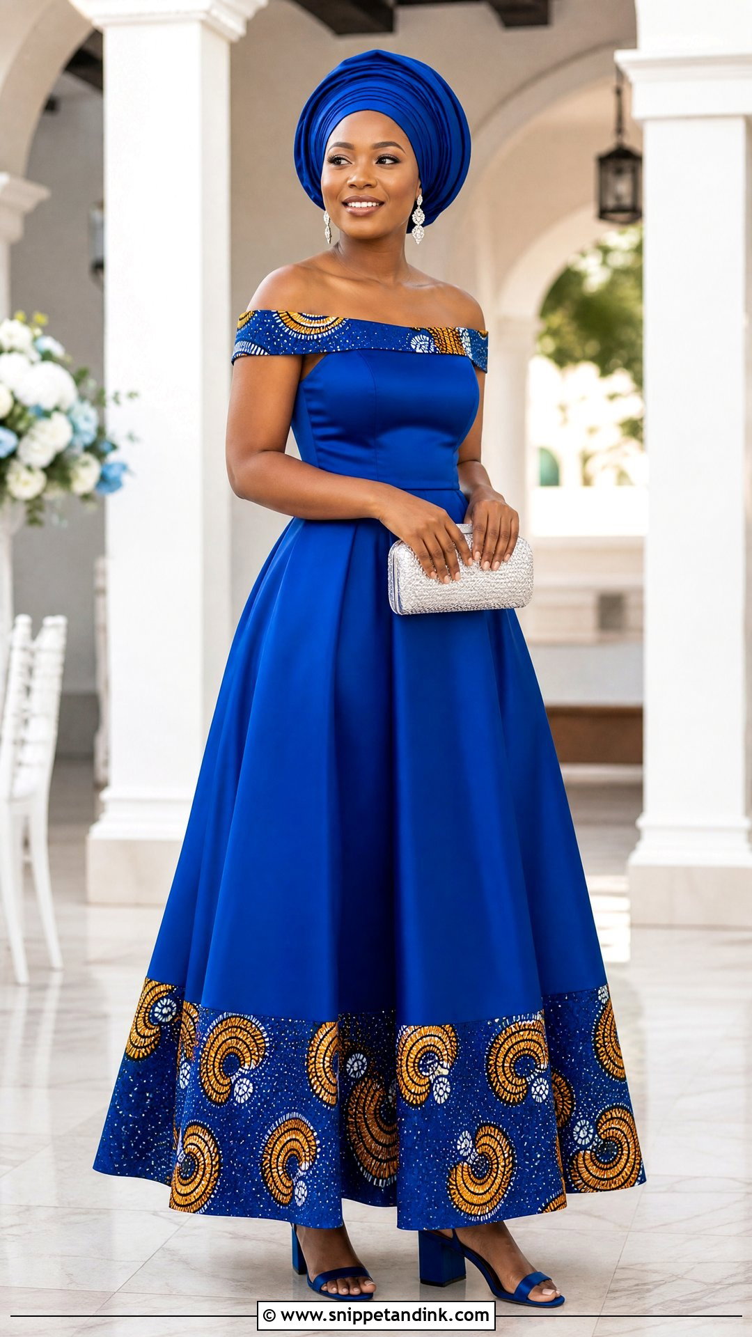 Royal Blue Off Shoulder Chilanga Mulilo Dress - Snippet and Ink - 20 Chilanga Mulilo Dress for Bride Ideas