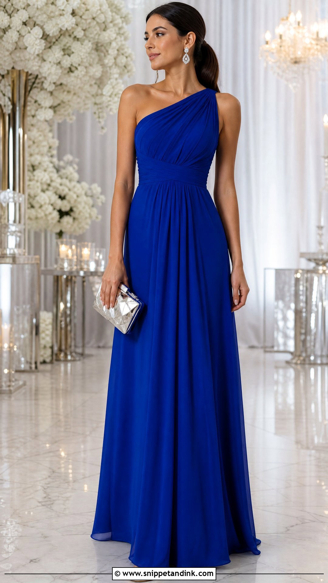 Royal Blue One Shoulder Empire Gown - Snippet and Ink - 20 Empire Gown Ideas
