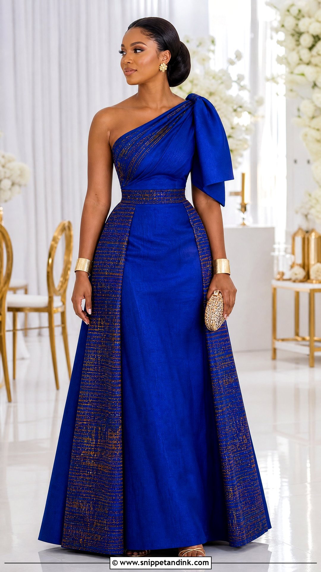 Royal Blue One Shoulder Traditional Gown - Snippet and Ink - 20 Royal Blue Traditional Wedding Attire Ideas