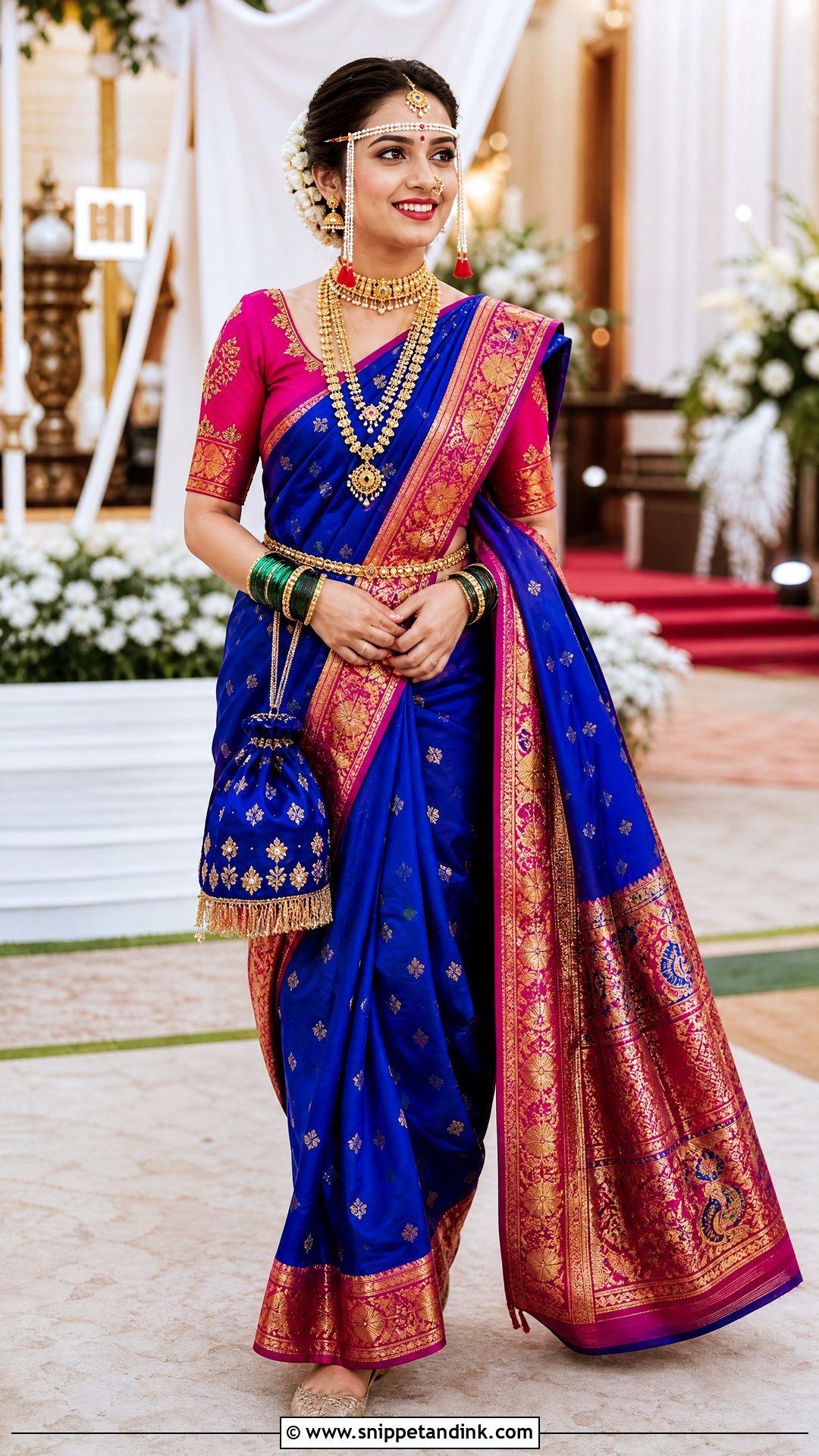 Royal Blue Paithani Marathi Bride Look - Snippet and Ink - 20 Simple Marathi Bride Look Ideas