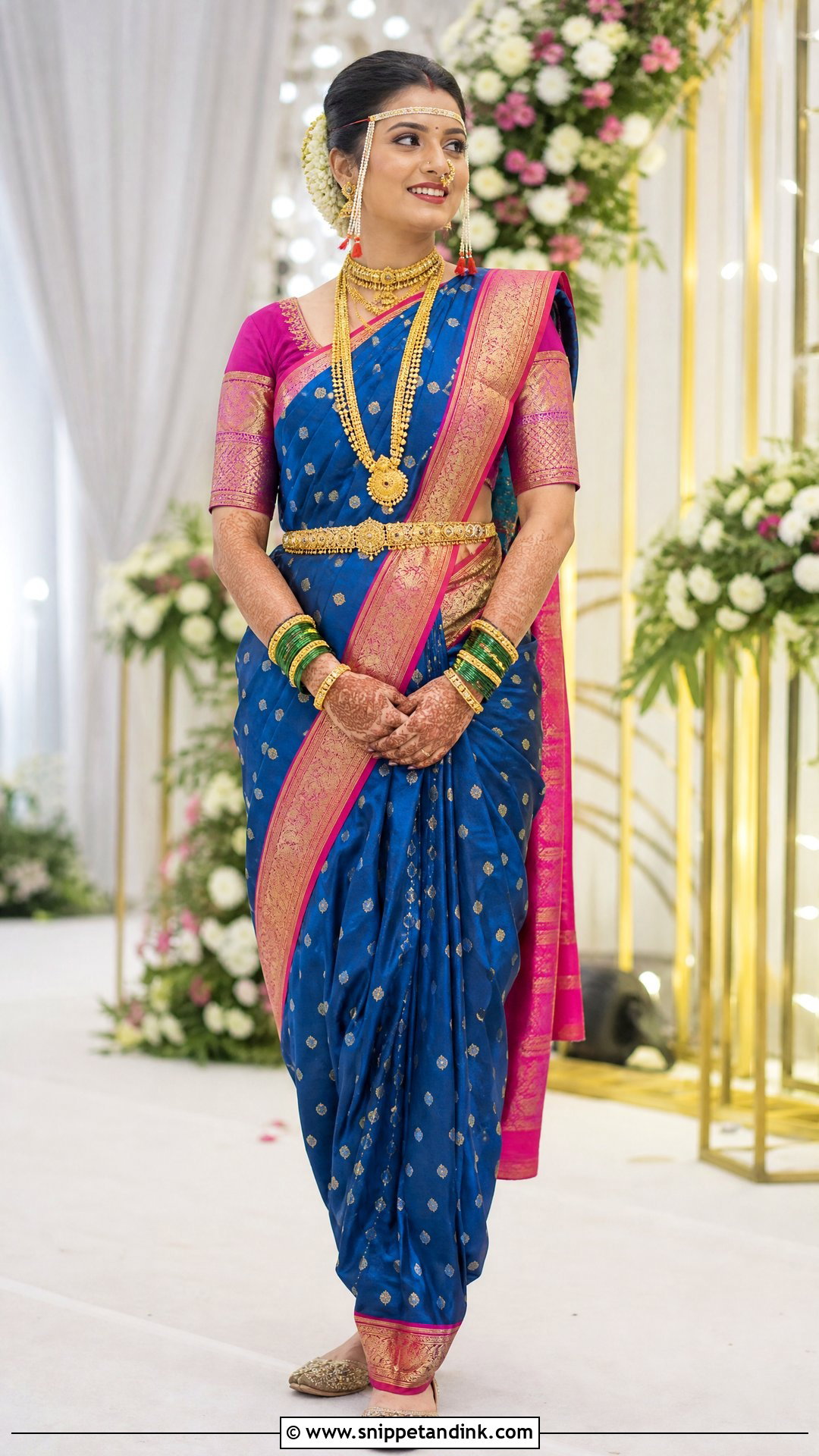 Royal Blue Paithani Marathi Bride Look - Snippet and Ink - 20 Royal Marathi Bride Look Ideas