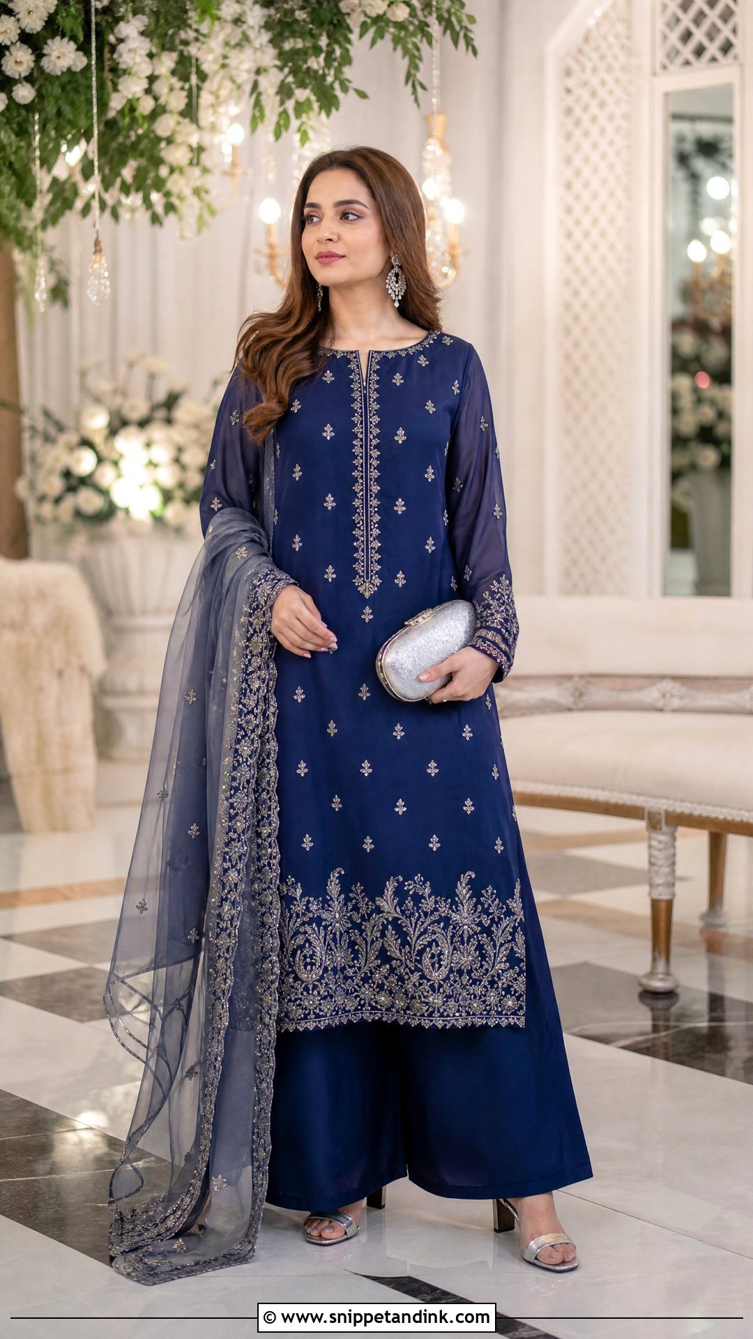 Royal Blue Pakistani Long Shirt Palazzo Dress - Snippet and Ink - 25 Pakistani Fancy Dresses for Wedding