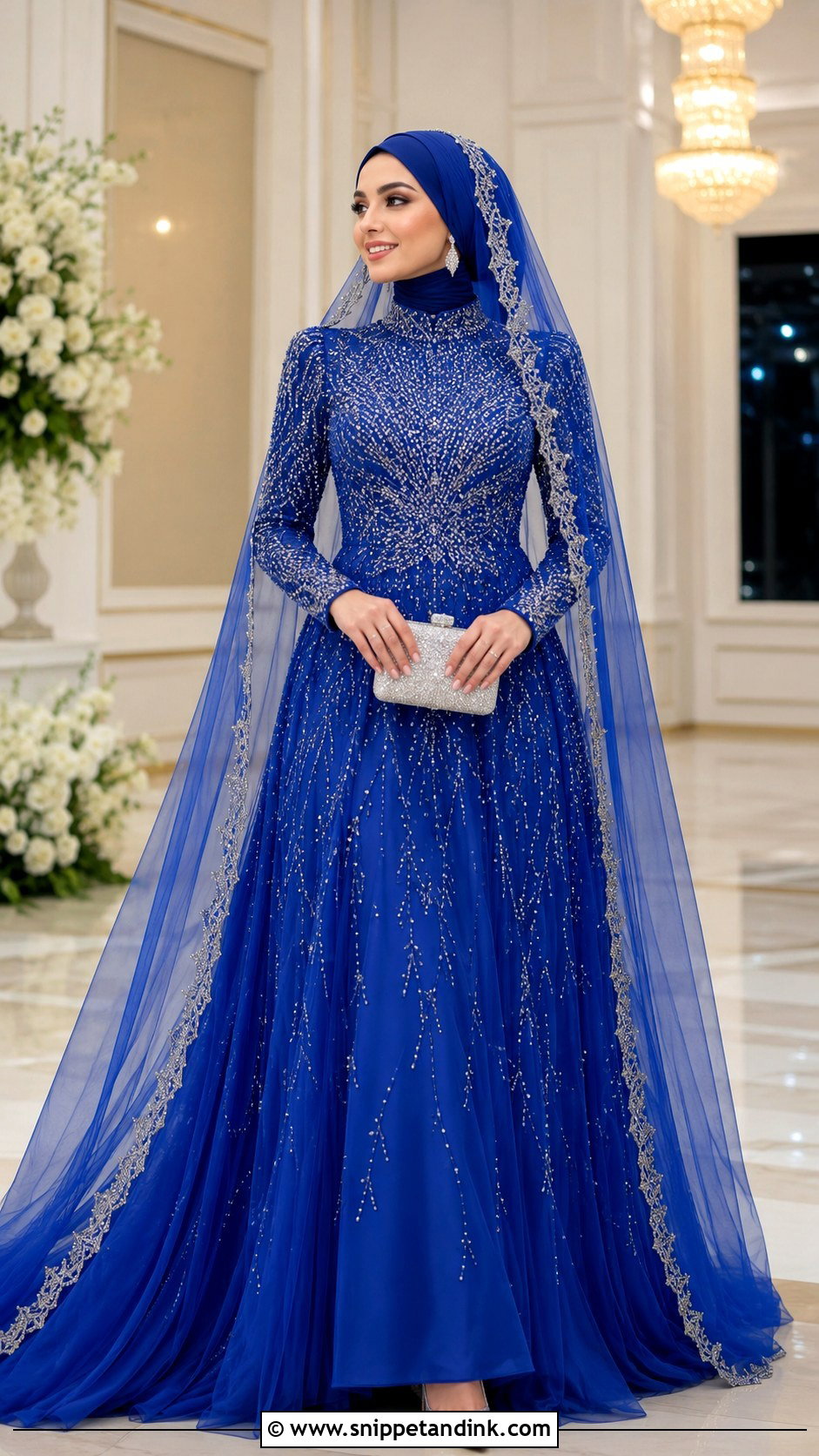 Royal Blue Reception Gown Bride - Snippet and Ink - 20 Desi Hijabi Bride Ideas