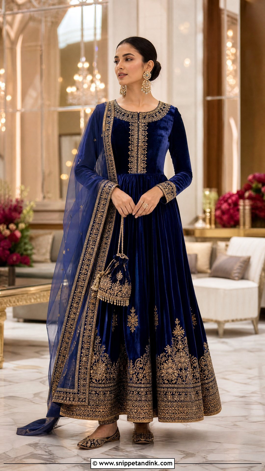 Royal Blue Sabyasachi Velvet Anarkali Suit - Snippet and Ink - 20 Sabyasachi Salwar Suits
