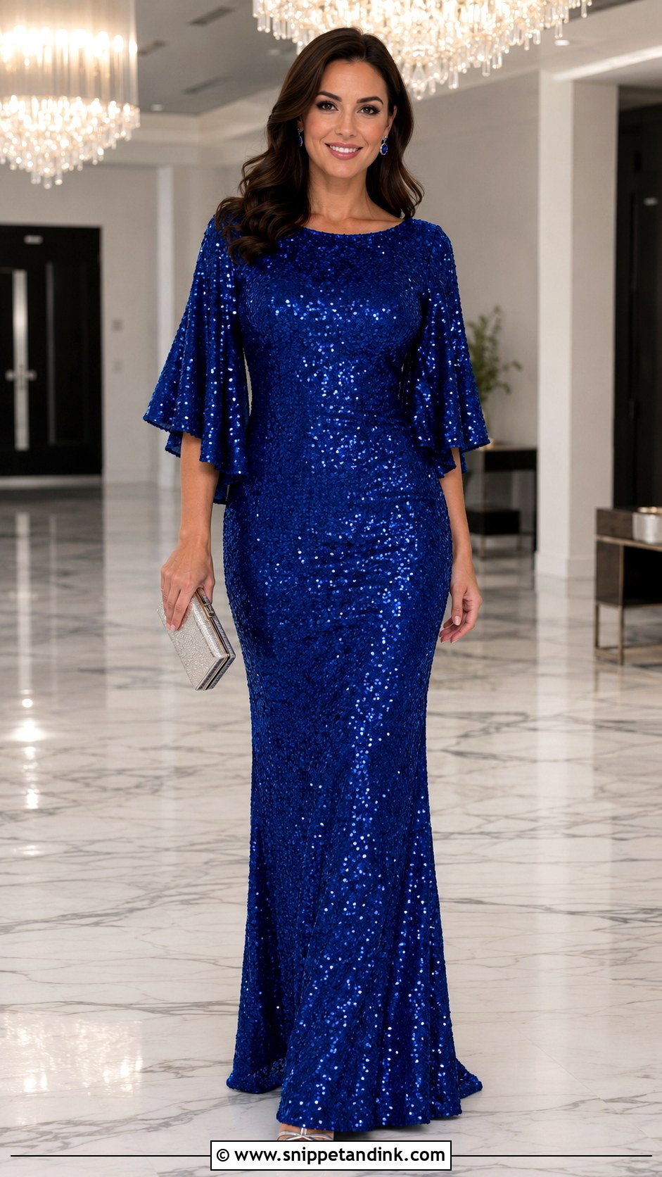 Royal Blue Sequin Bell Sleeve Gown - Snippet and Ink - 20 Bell Sleeve Gown Ideas
