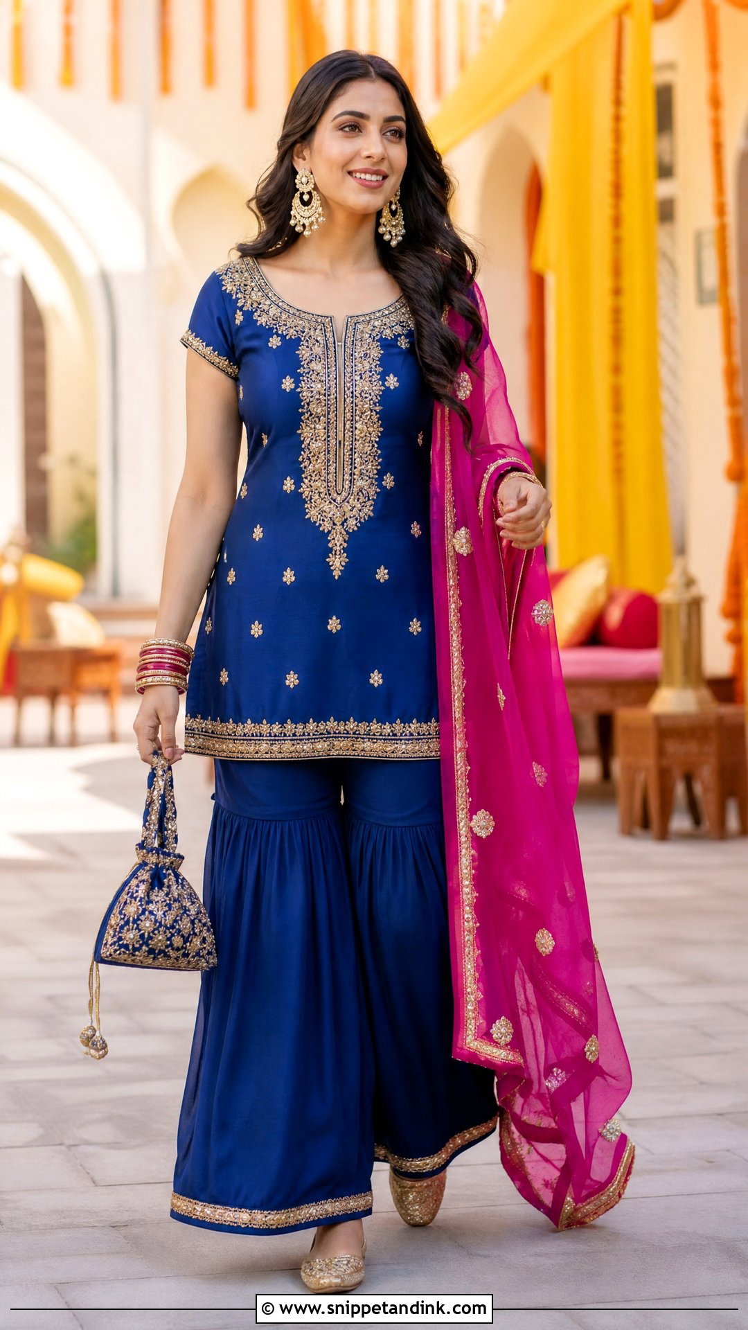 Royal Blue Sharara Jaago Outfit - Snippet and Ink - 25 Jaago Outfit Ideas