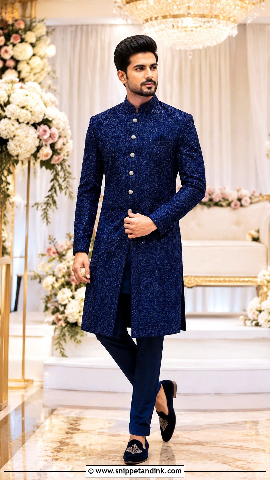 Royal Blue Sherwani Wedding Outfit - Snippet and Ink - 25 Ranbir Kapoor Wedding Outfit Ideas