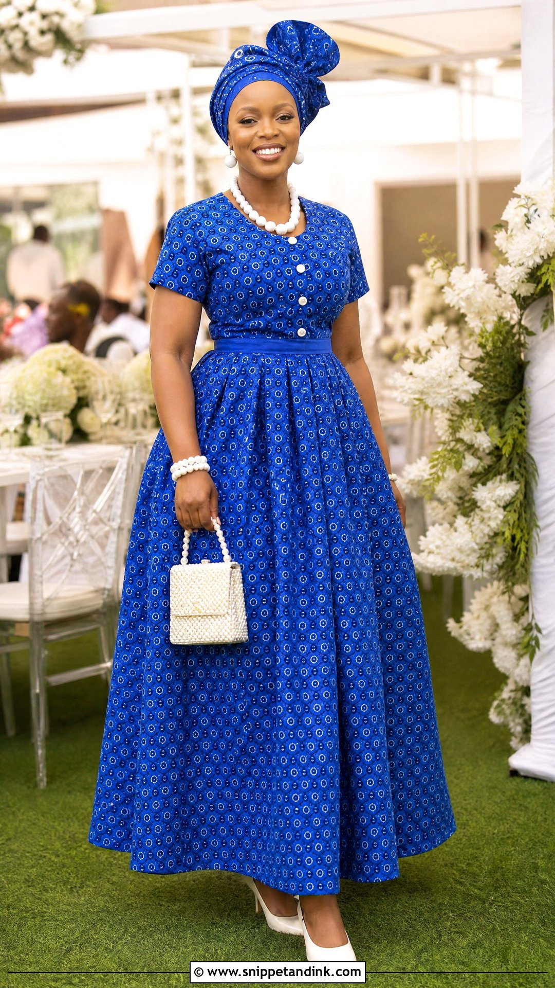Royal Blue Shweshwe Fit And Flare Dress - Snippet and Ink - 20 Royal Blue Traditional Wedding Attire Ideas