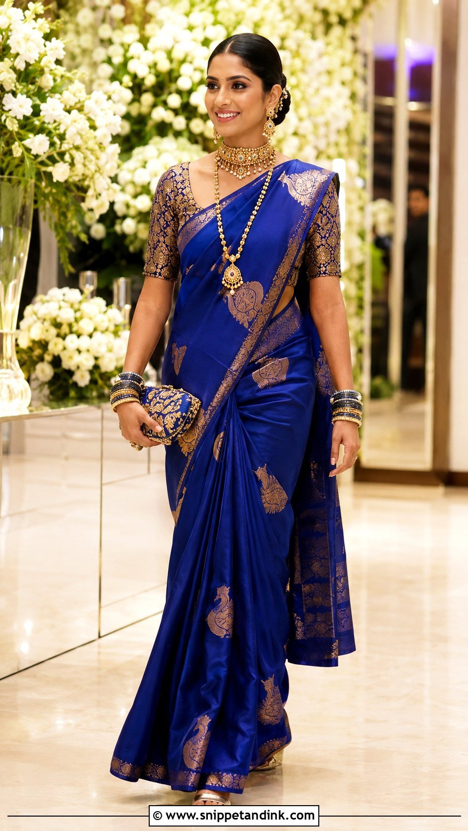 Royal Blue Silk Konkani Reception Look - Snippet and Ink - 20 Konkani Bride Ideas