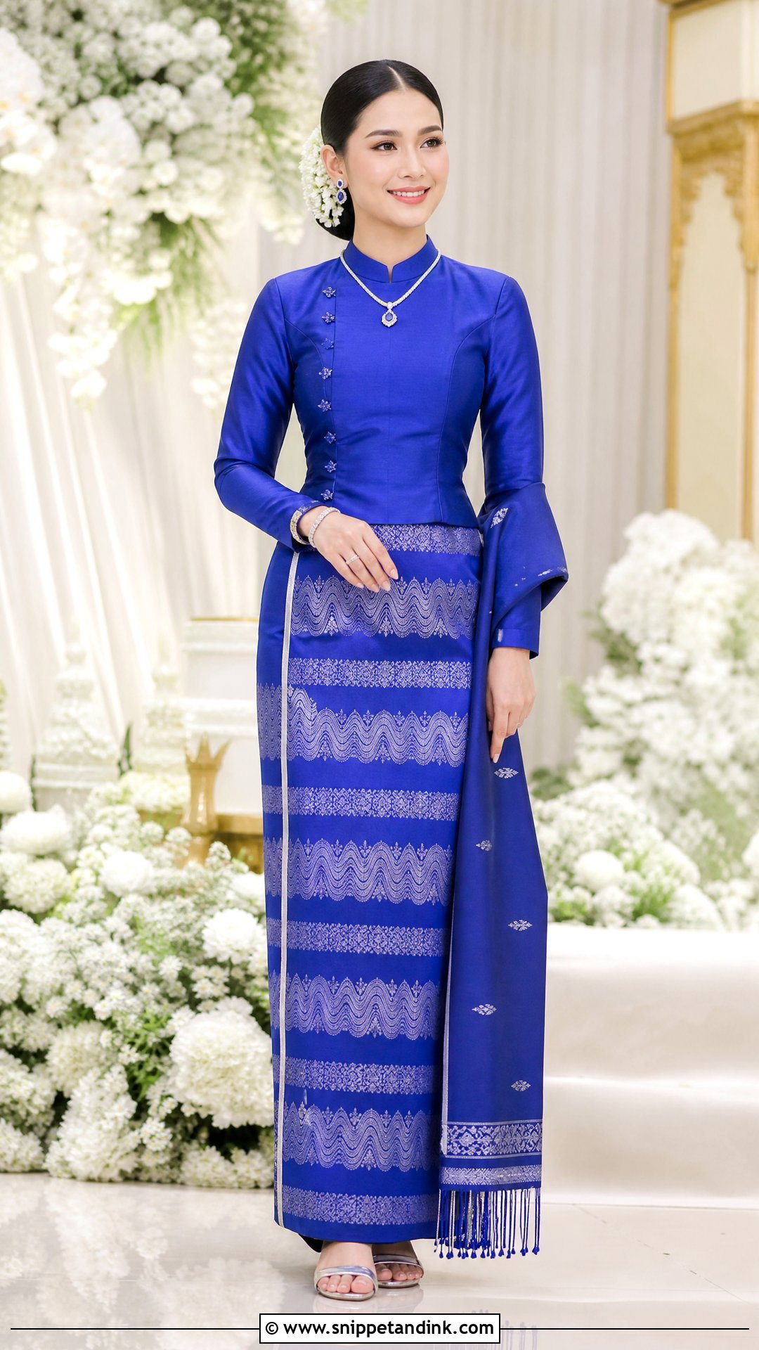 Royal Blue Silk Myanmar Wedding Dress - Snippet and Ink - 20 Myanmar Wedding Dresses