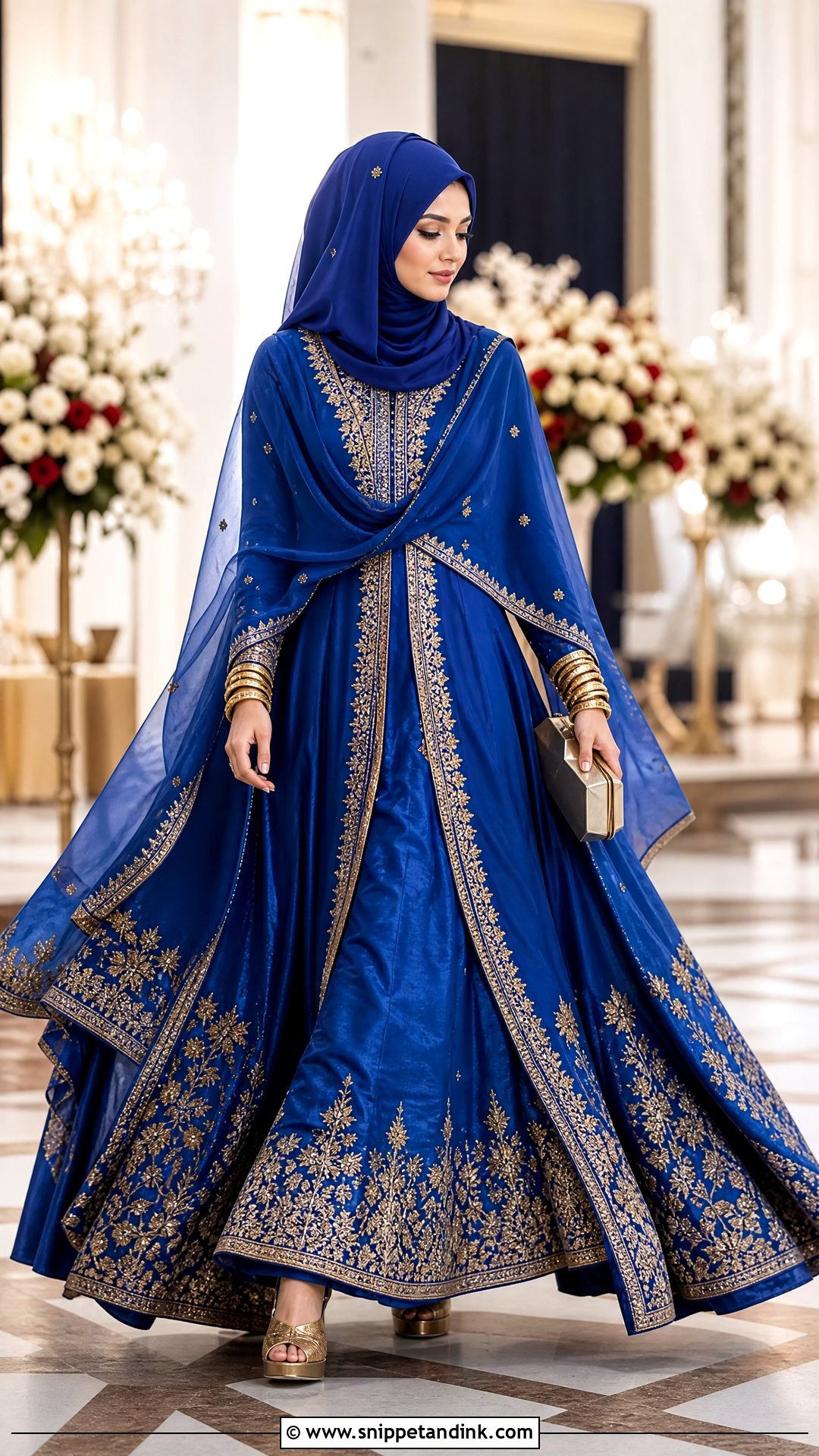 Royal Blue Silk Pishwas With Hijab - Snippet and Ink - 20 Pakistani Hijab for Wedding Party Ideas
