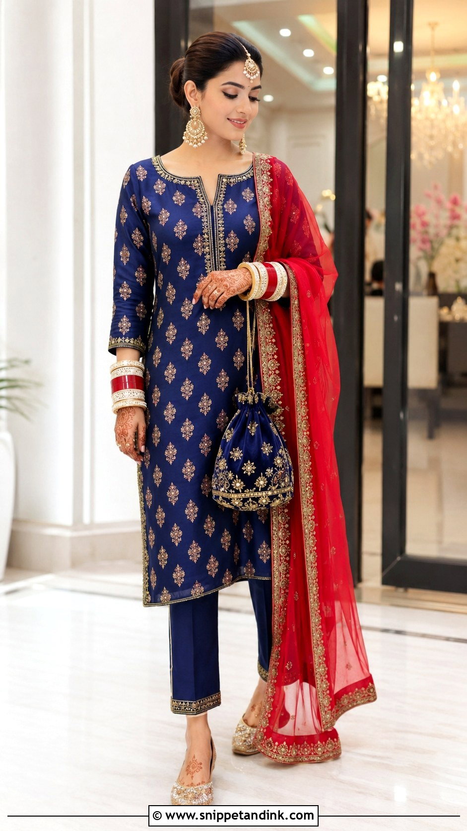 Royal Blue Straight Suit Choora Ceremony Outfit - Snippet and Ink - 20 Choora Ceremony Outfit Ideas