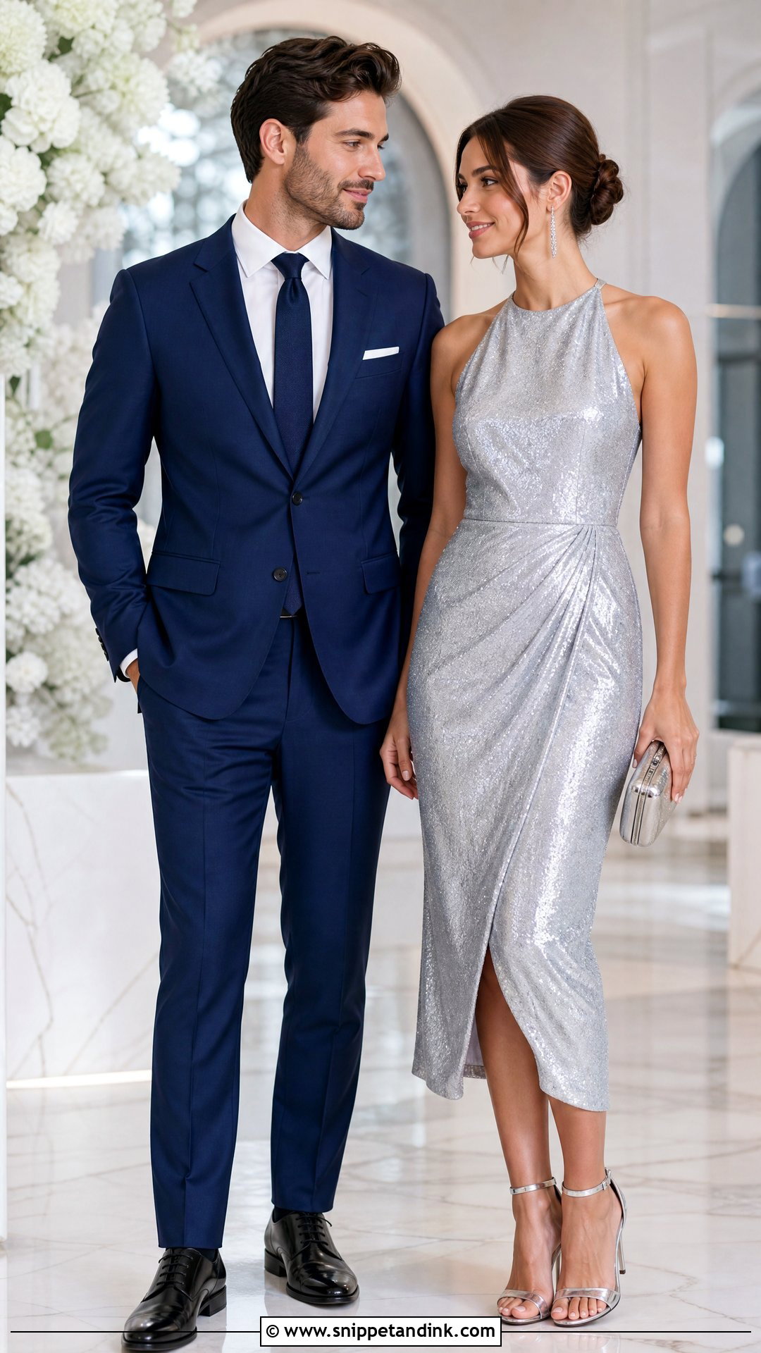 Royal Blue Suit And Silver Dress - Snippet and Ink - 20 Couple Suit and Dress Ideas