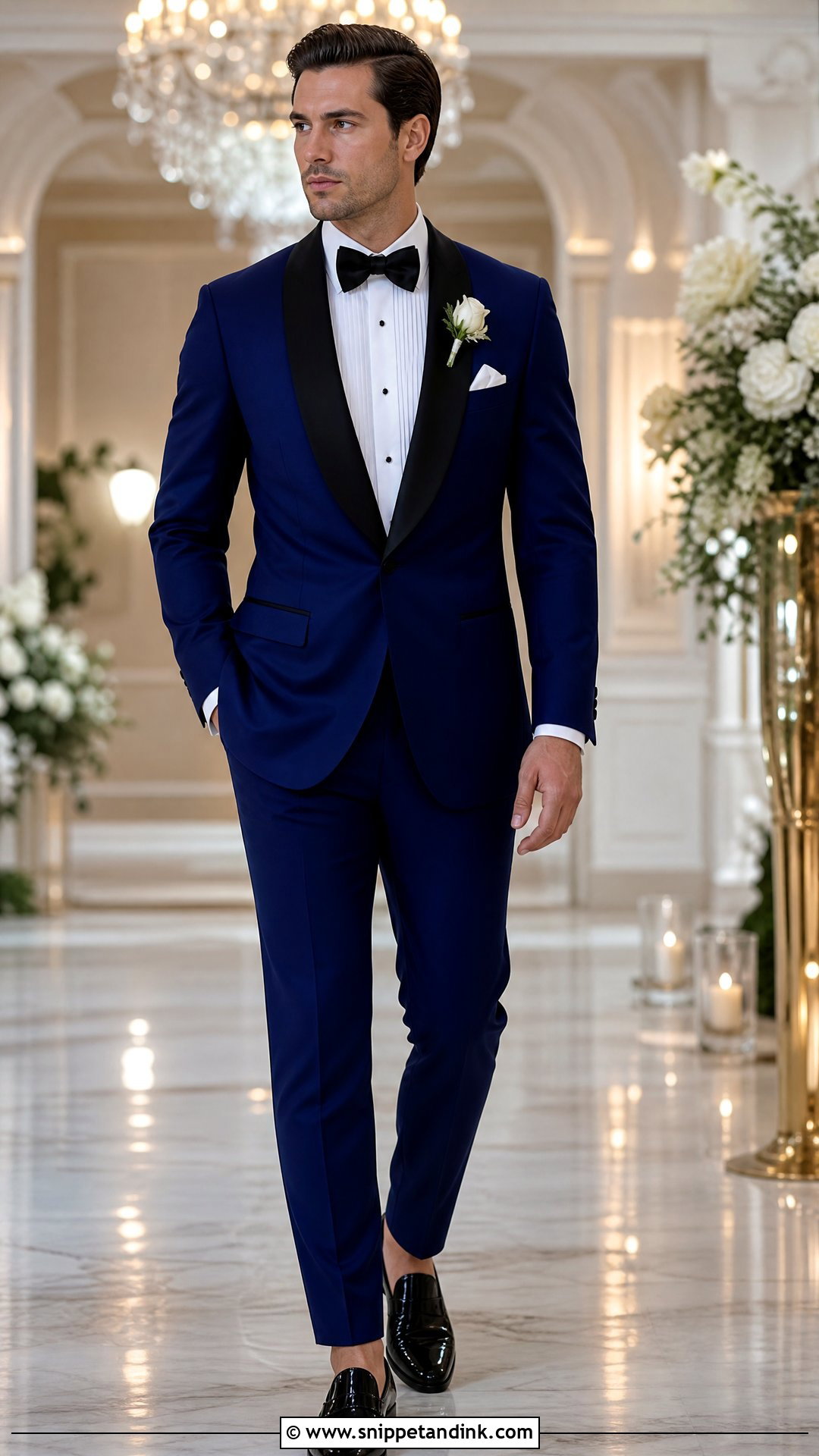 Royal Blue Tuxedo With Black Shawl Lapels - Snippet and Ink - 20 Royal Blue Tuxedo Wedding Ideas