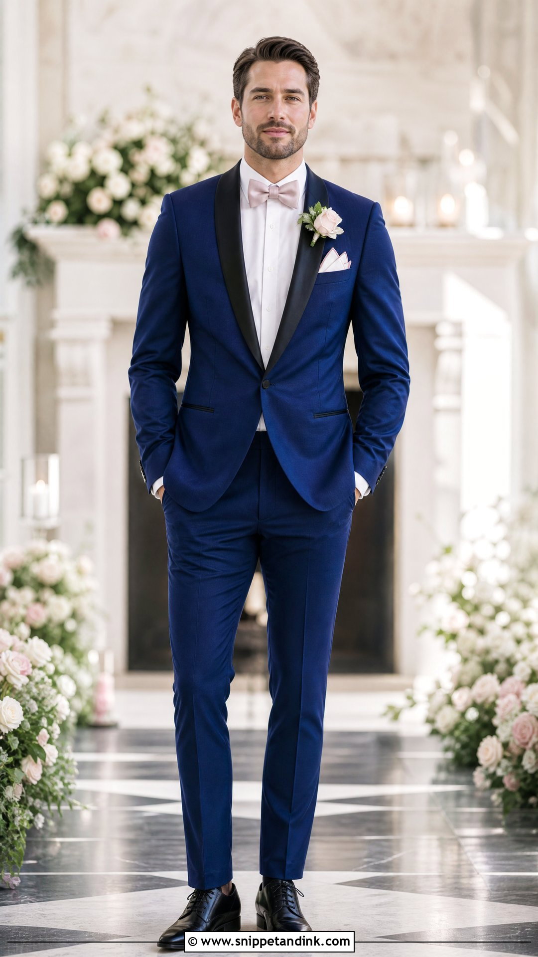 Royal Blue Tuxedo With Blush Pink Accents - Snippet and Ink - 20 Royal Blue Tuxedo Wedding Ideas