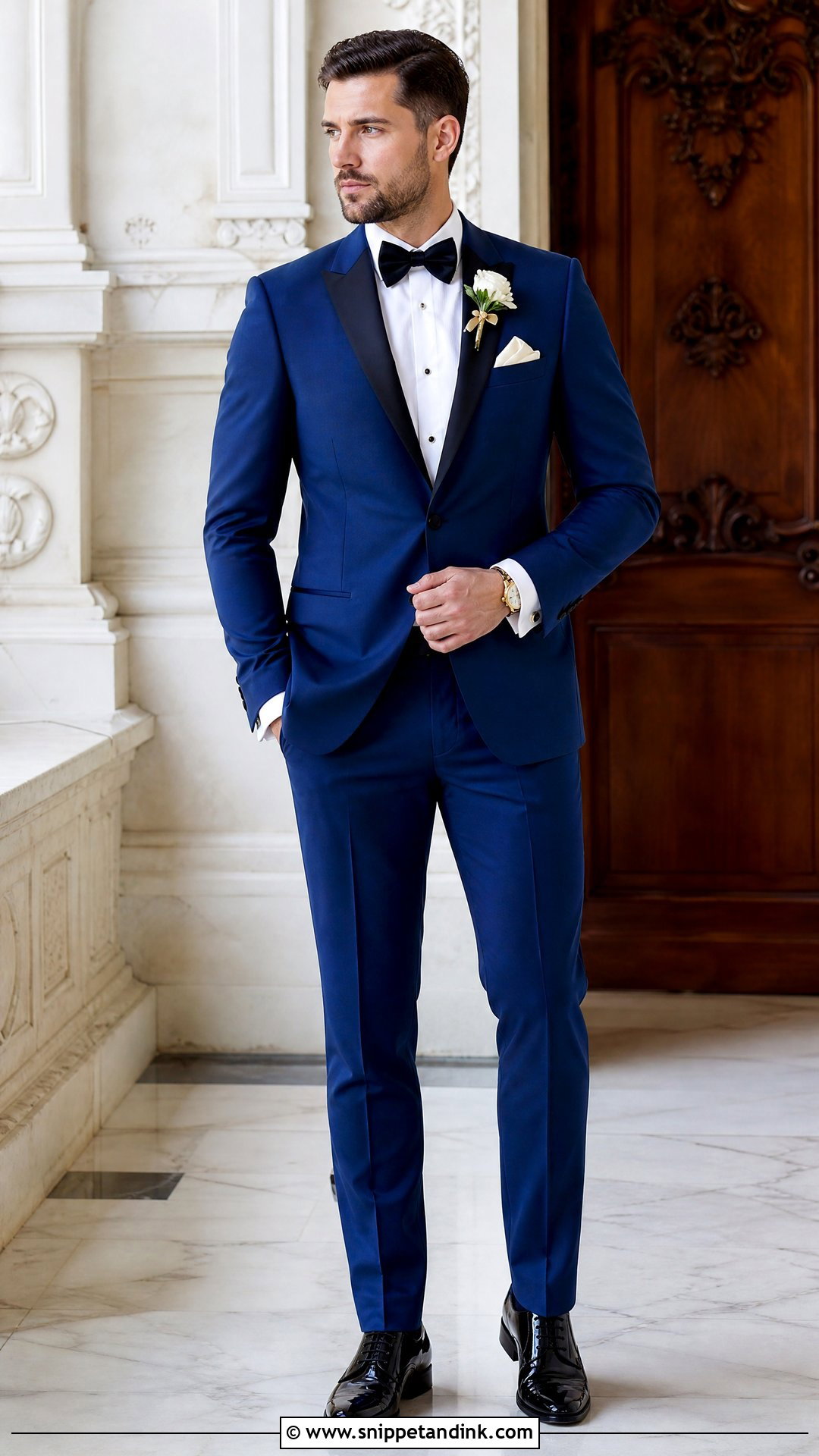 Royal Blue Tuxedo With Gold Accessories - Snippet and Ink - 20 Royal Blue Tuxedo Wedding Ideas