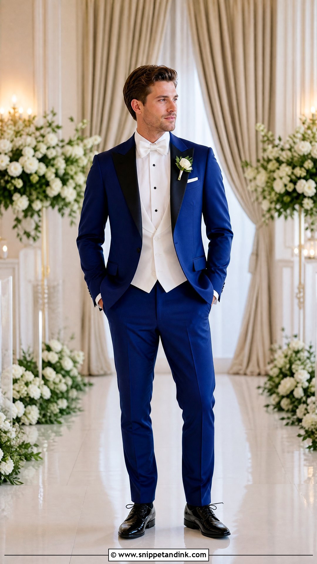 Royal Blue Tuxedo With White Bow Tie - Snippet and Ink - 20 Royal Blue Tuxedo Wedding Ideas