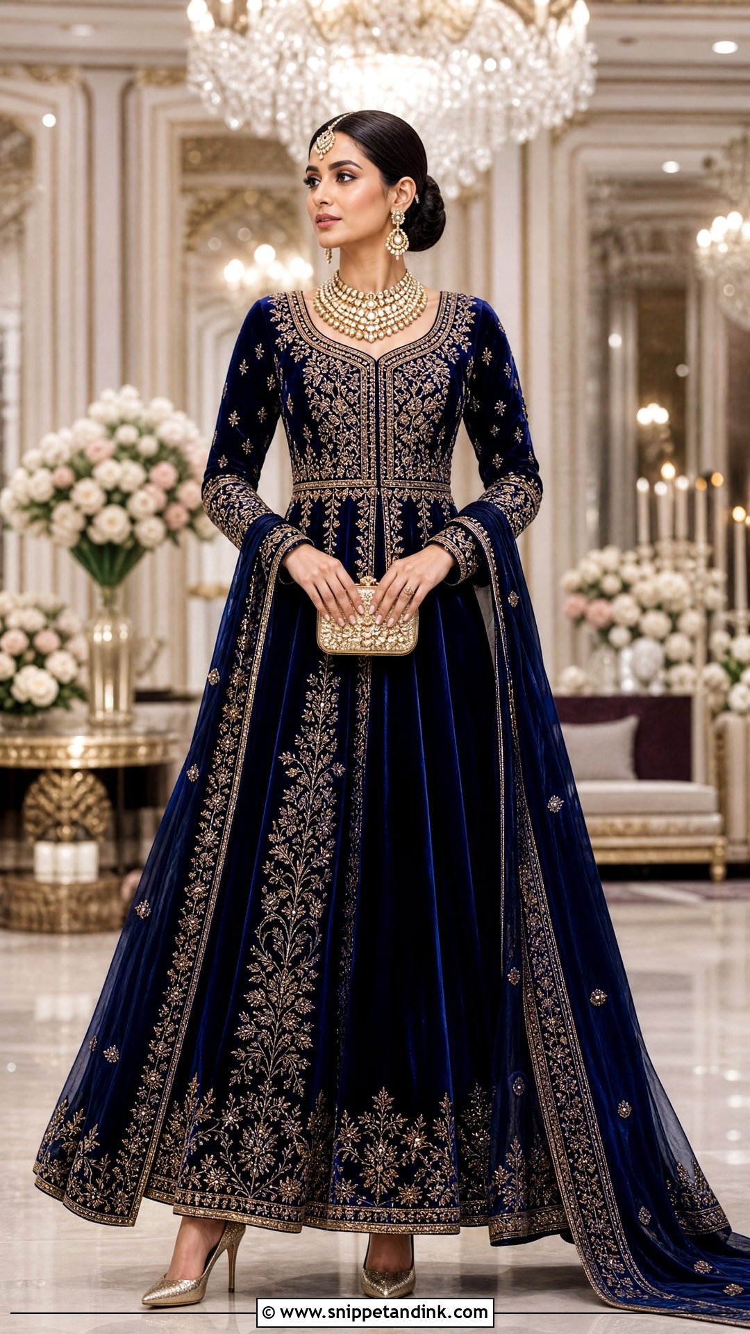 Royal Blue Velvet Indian Bridal Gown - Snippet and Ink - 20 Indian Bridal Gown Ideas