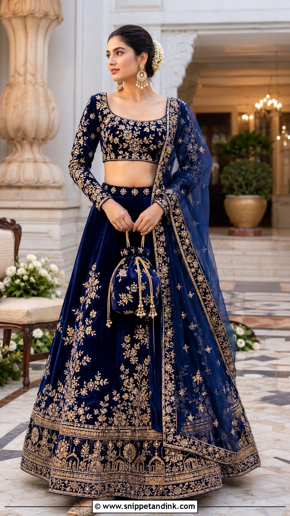 Royal Blue Velvet Lehenga For Indian Wedding - Snippet and Ink - 20 Blue Indian Wedding Dress Ideas