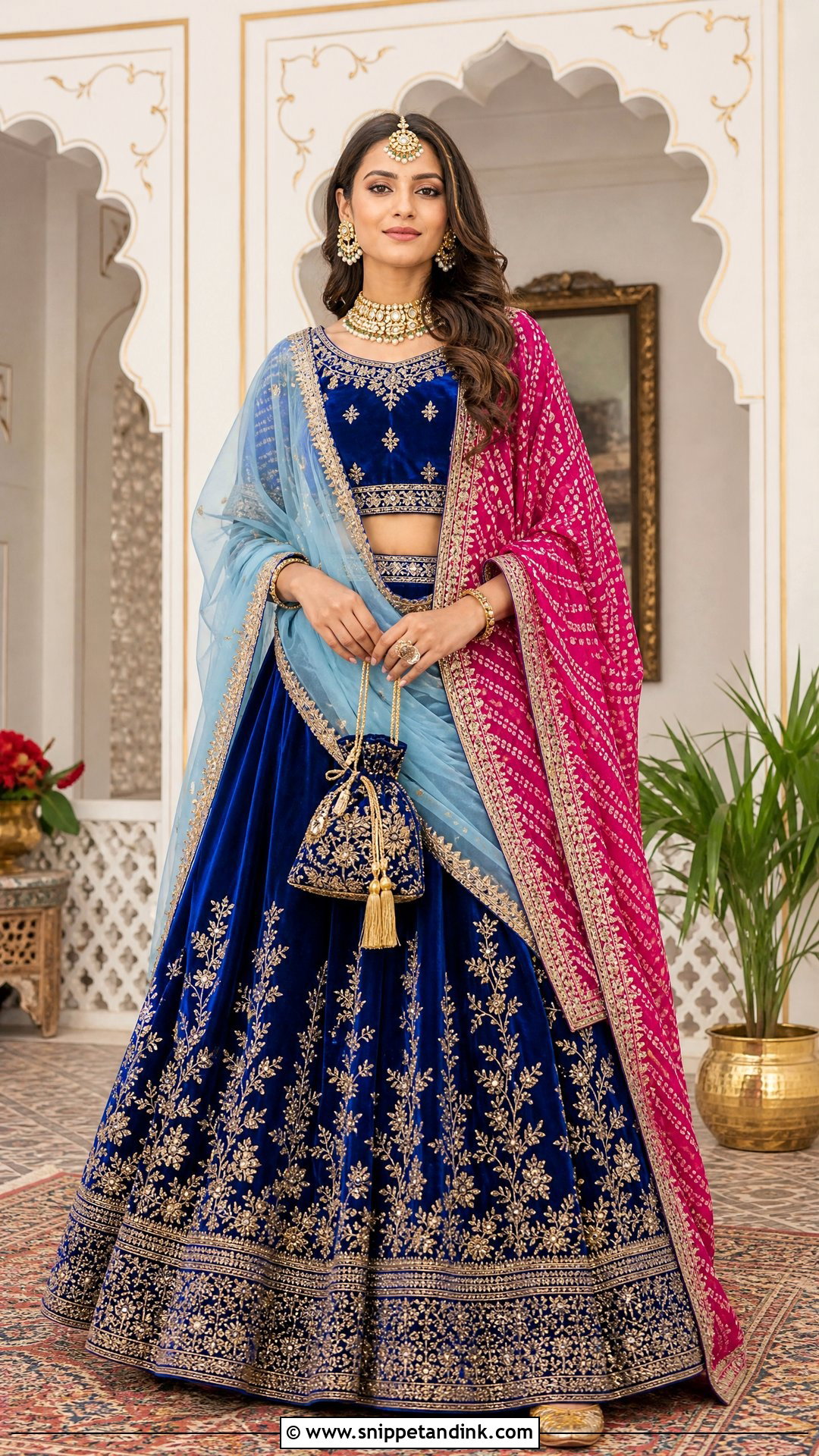 Royal Blue Velvet Rajasthani Lehenga - Snippet and Ink - 20 Rajasthani Wedding Dress Ideas