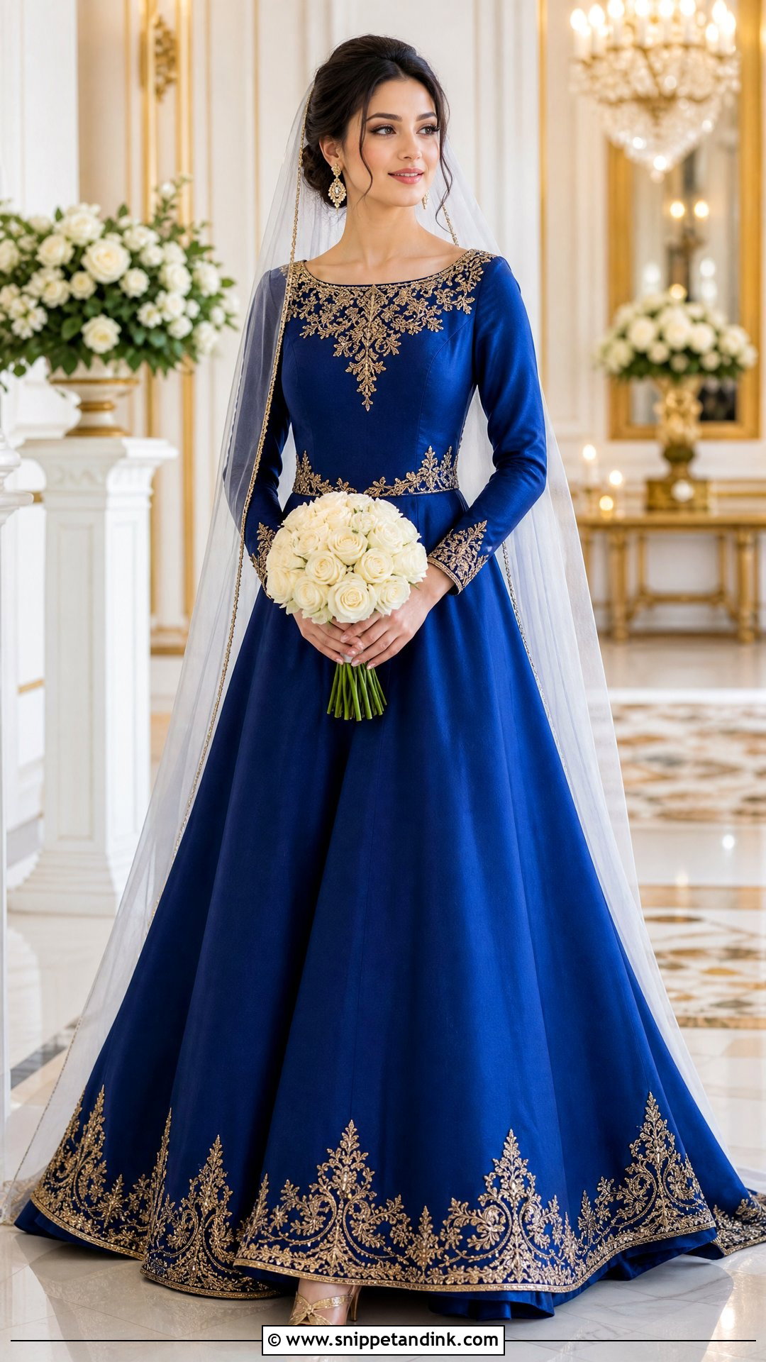 Royal Blue Wedding Dress With Gold Details - Snippet and Ink - 20 Royal Blue Wedding Dresses