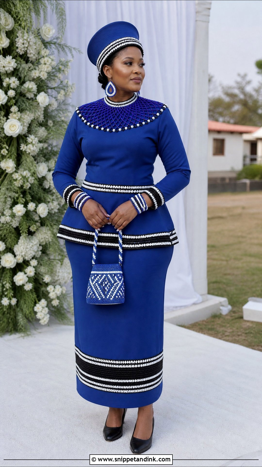Royal Blue Xhosa Inspired Umbhaco Outfit - Snippet and Ink - 20 Royal Blue Traditional Wedding Attire Ideas