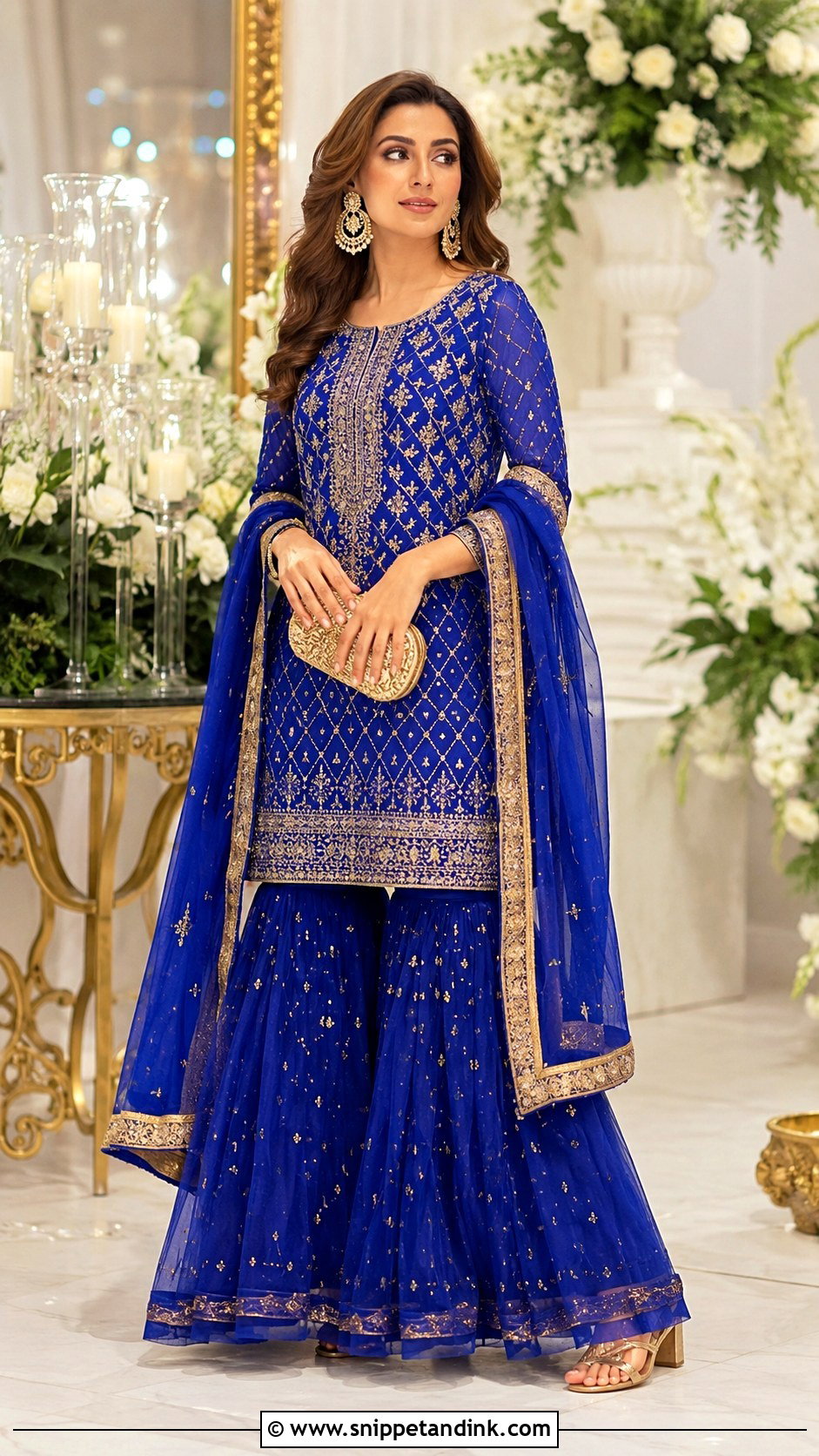 Royal Blue Zari Net Sharara - Snippet and Ink - 20 Net Sharara Ideas