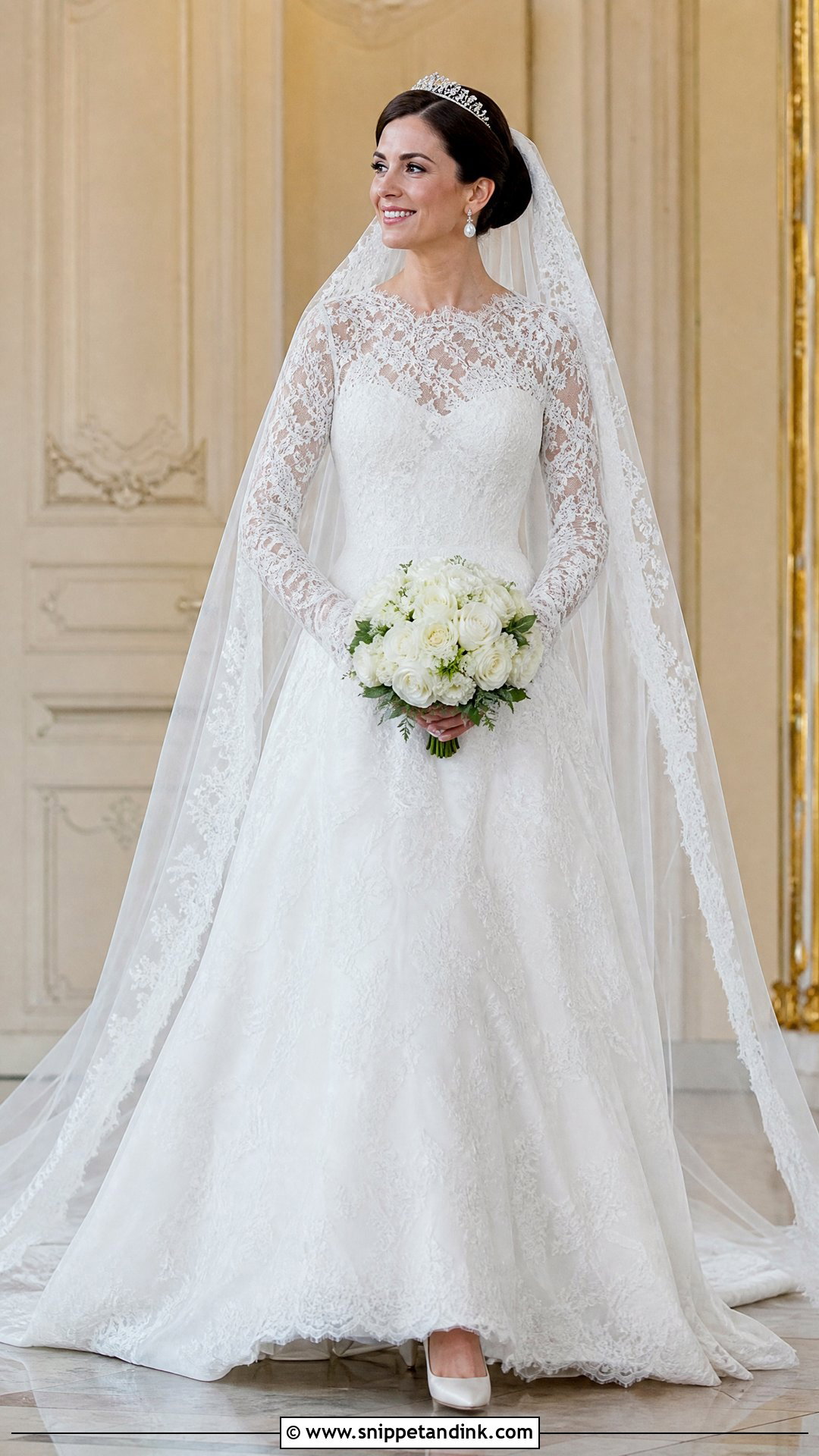 Royal Bride Long Sleeve Lace Wedding Gown - Snippet and Ink - 20 Royal Bride Look Ideas
