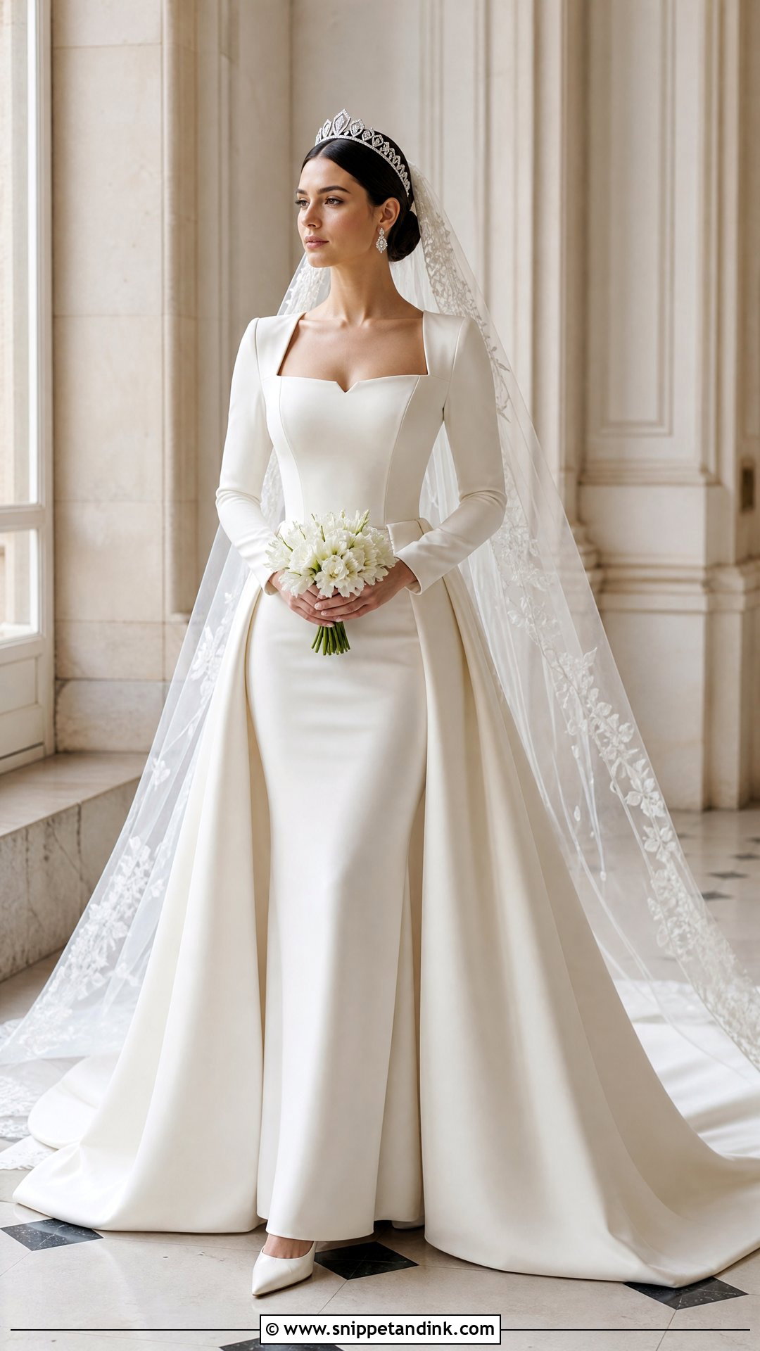 Royal Bride Minimalist Column Wedding Gown - Snippet and Ink - 20 Royal Bride Look Ideas