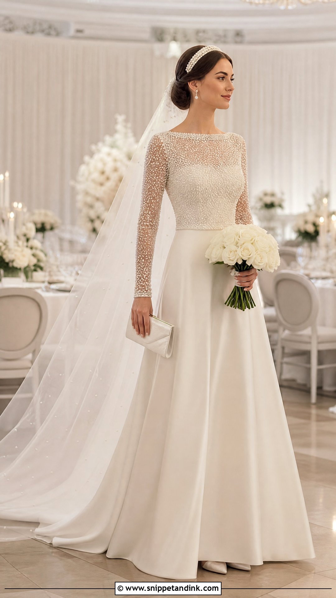 Royal Bride Pearl Wedding Gown With Veil - Snippet and Ink - 20 Royal Bride Look Ideas