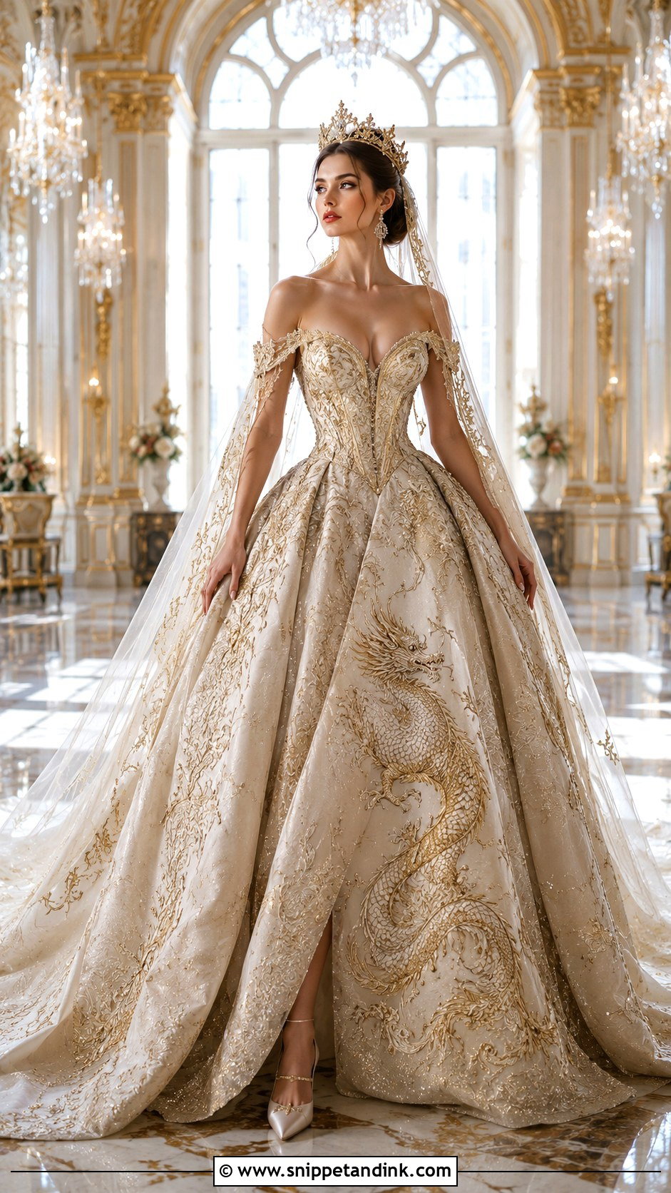 Royal Dragon Wedding Dress With A Crown - Snippet and Ink - 20 Dragon Wedding Dress Ideas