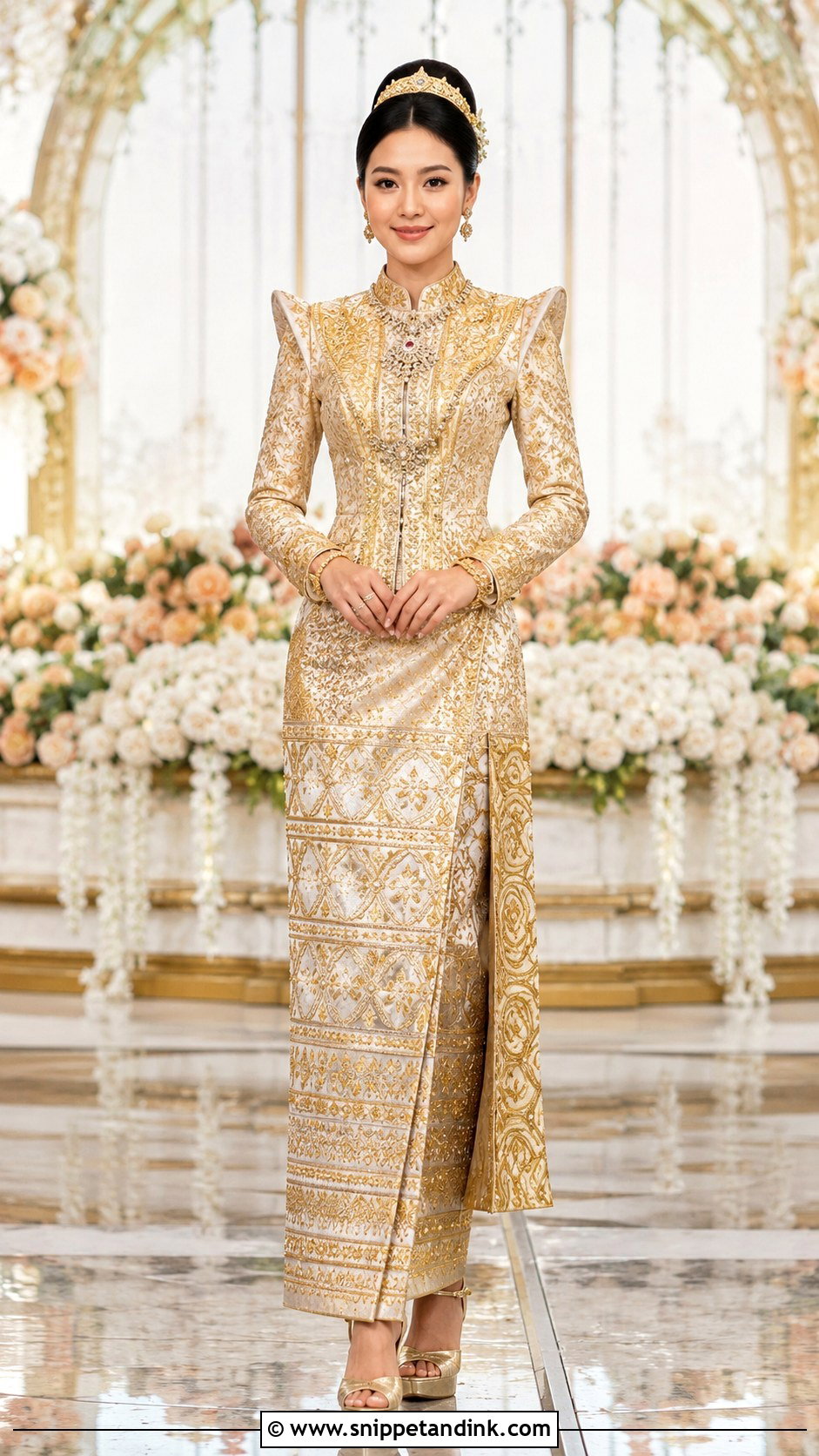 Royal Myanmar Wedding Dress With Htaingmathein Jacket - Snippet and Ink - 25 Myanmar Traditional Wedding Dress Ideas