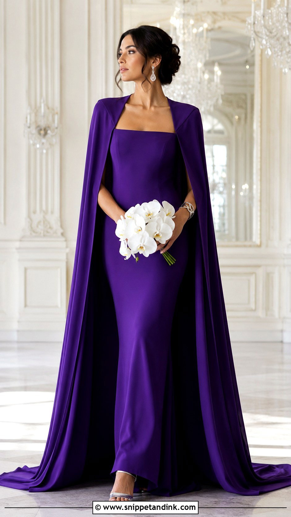 Royal Purple Cape Wedding Dress With Metallic Heels - Snippet and Ink - 20 Purple Wedding Dress the Bride Ideas