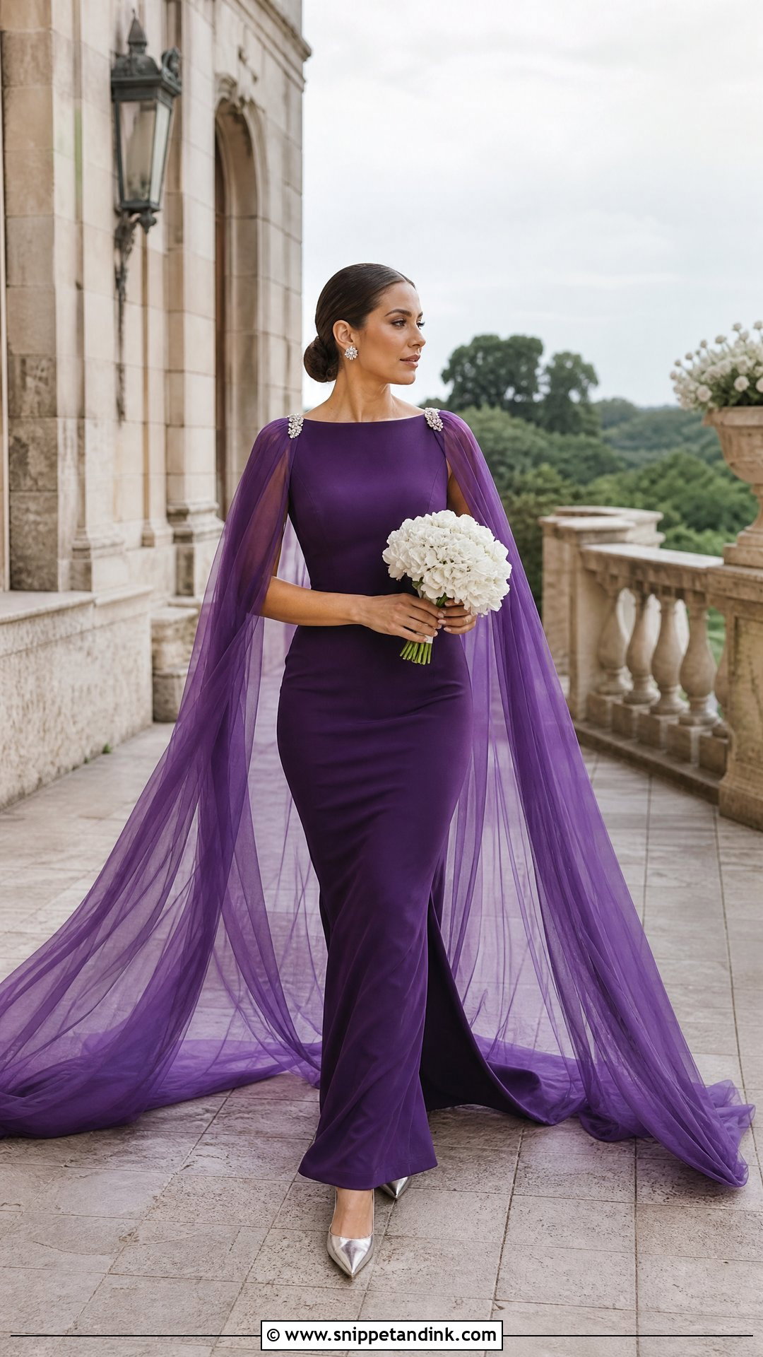 Royal Purple Cape Wedding Dress - Snippet and Ink - 20 Royal Purple Wedding Dress Ideas