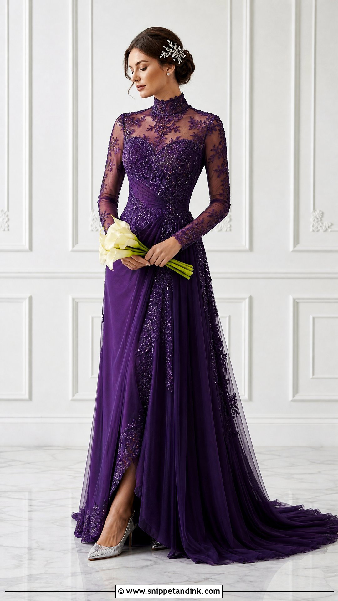 Royal Purple High Neck Wedding Dress - Snippet and Ink - 20 Royal Purple Wedding Dress Ideas