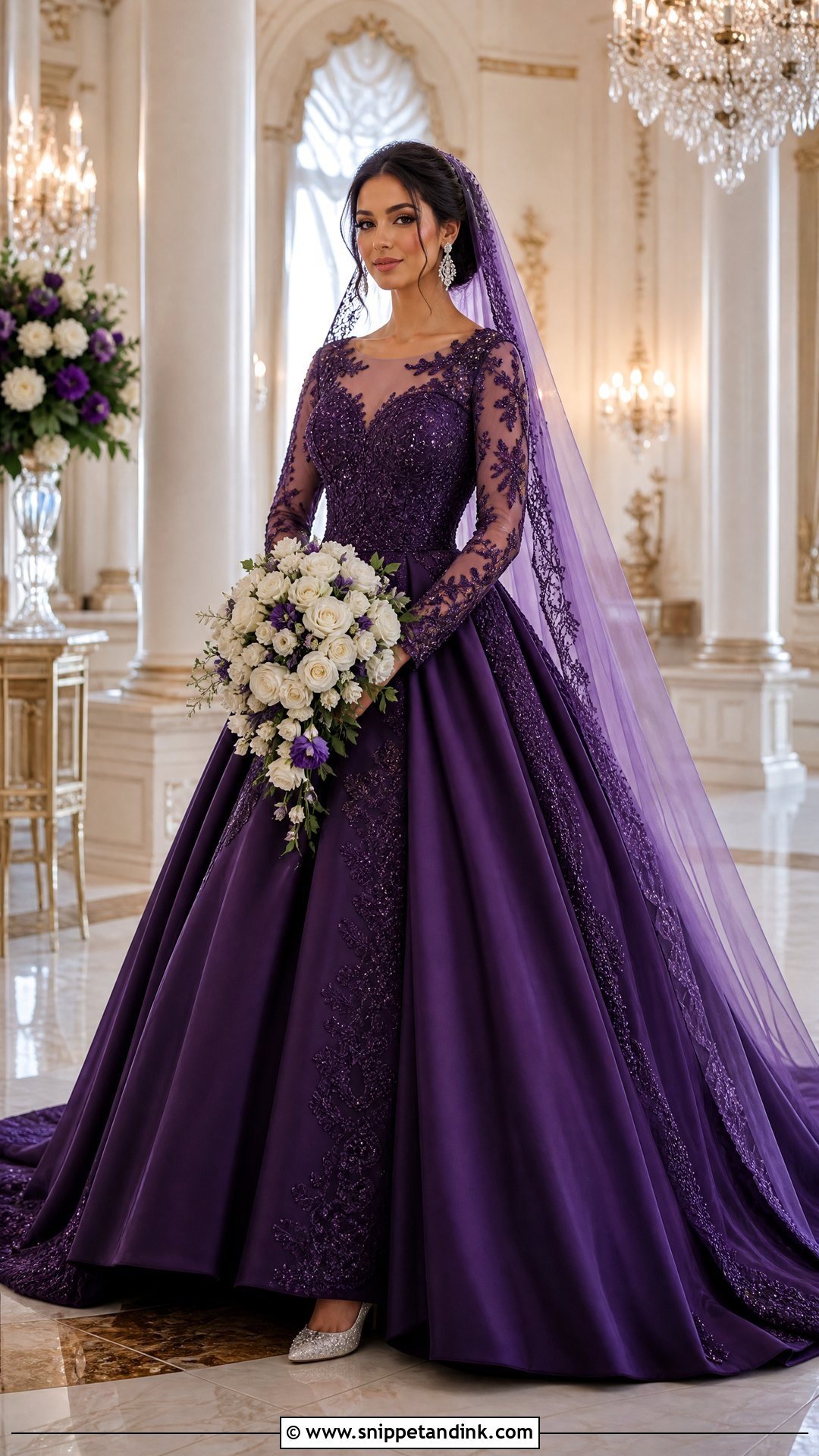 Royal Purple Long Sleeve Wedding Dress - Snippet and Ink - 20 Purple Bride Dress Ideas
