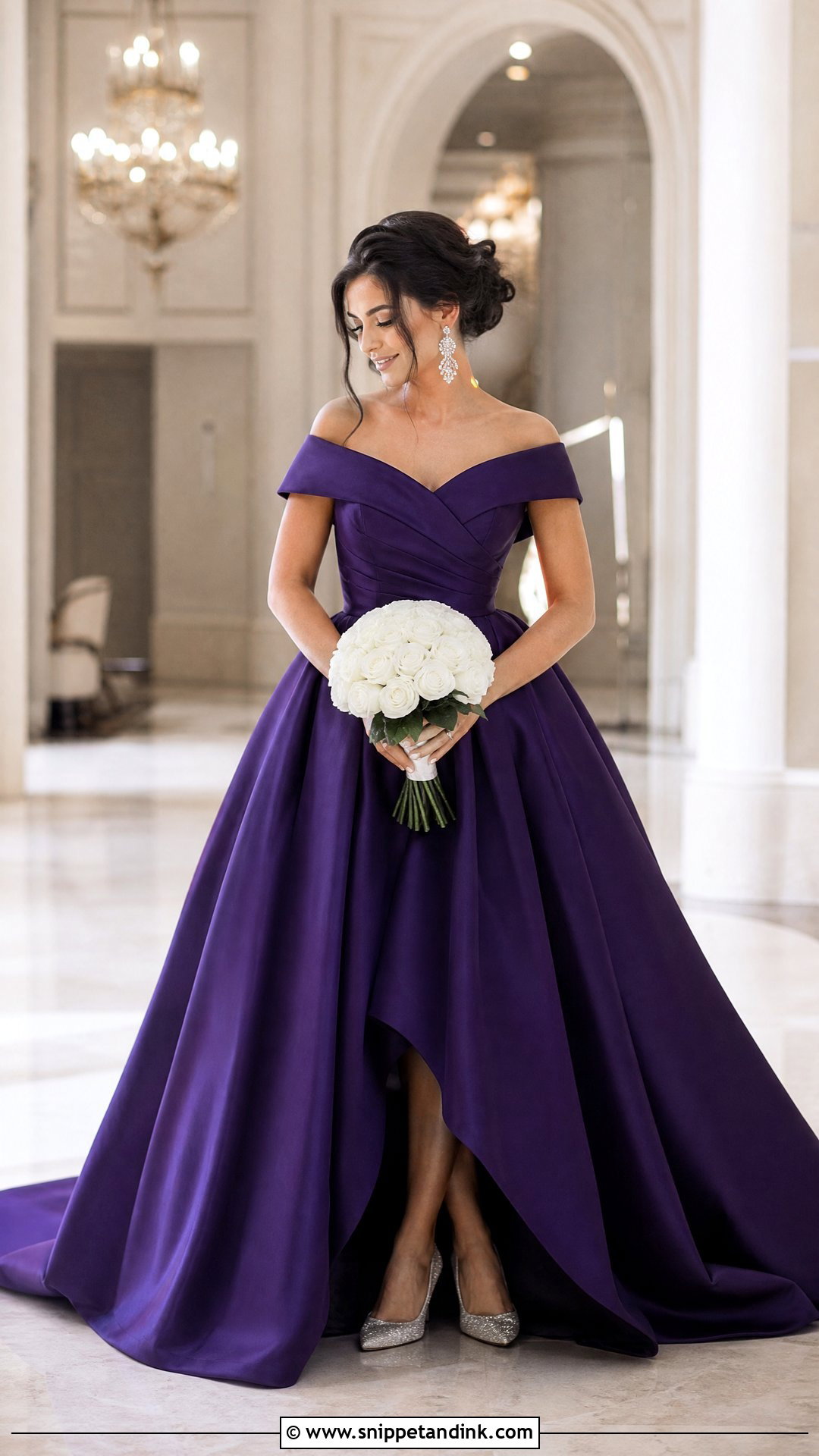 Royal Purple Off Shoulder Wedding Dress - Snippet and Ink - 25 Purple Wedding Dresses