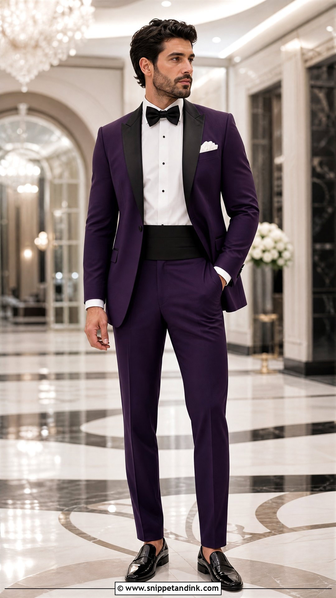Royal Purple Tuxedo With Black Satin Lapels - Snippet and Ink - 20 Purple Tuxedo Wedding Ideas