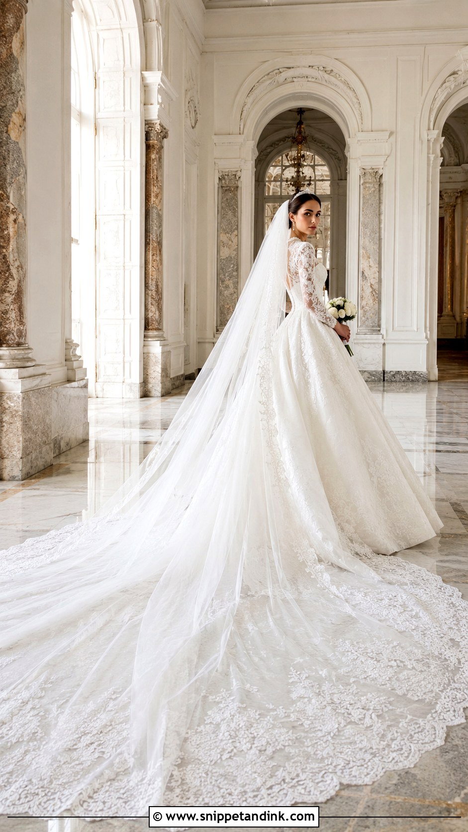 Royal Veil With Long Sleeve Ball Gown - Snippet and Ink - 20 Long Veils