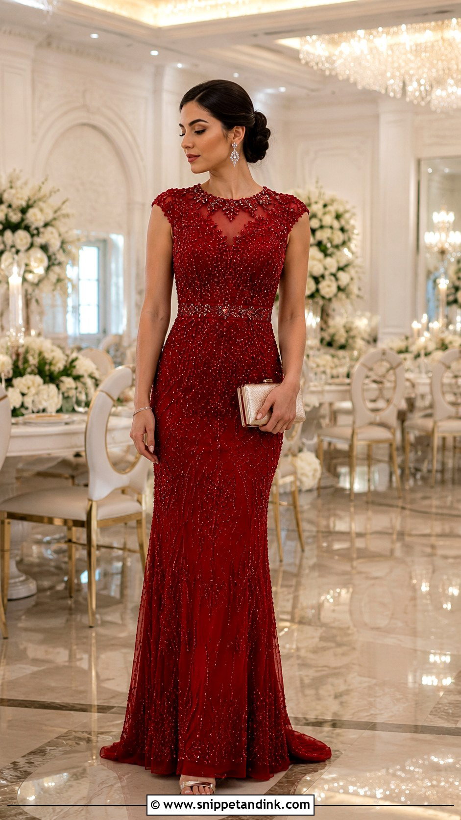 Ruby Red Beaded Wedding Guest Gown - Snippet and Ink - 20 Long Gown for Wedding Ideas