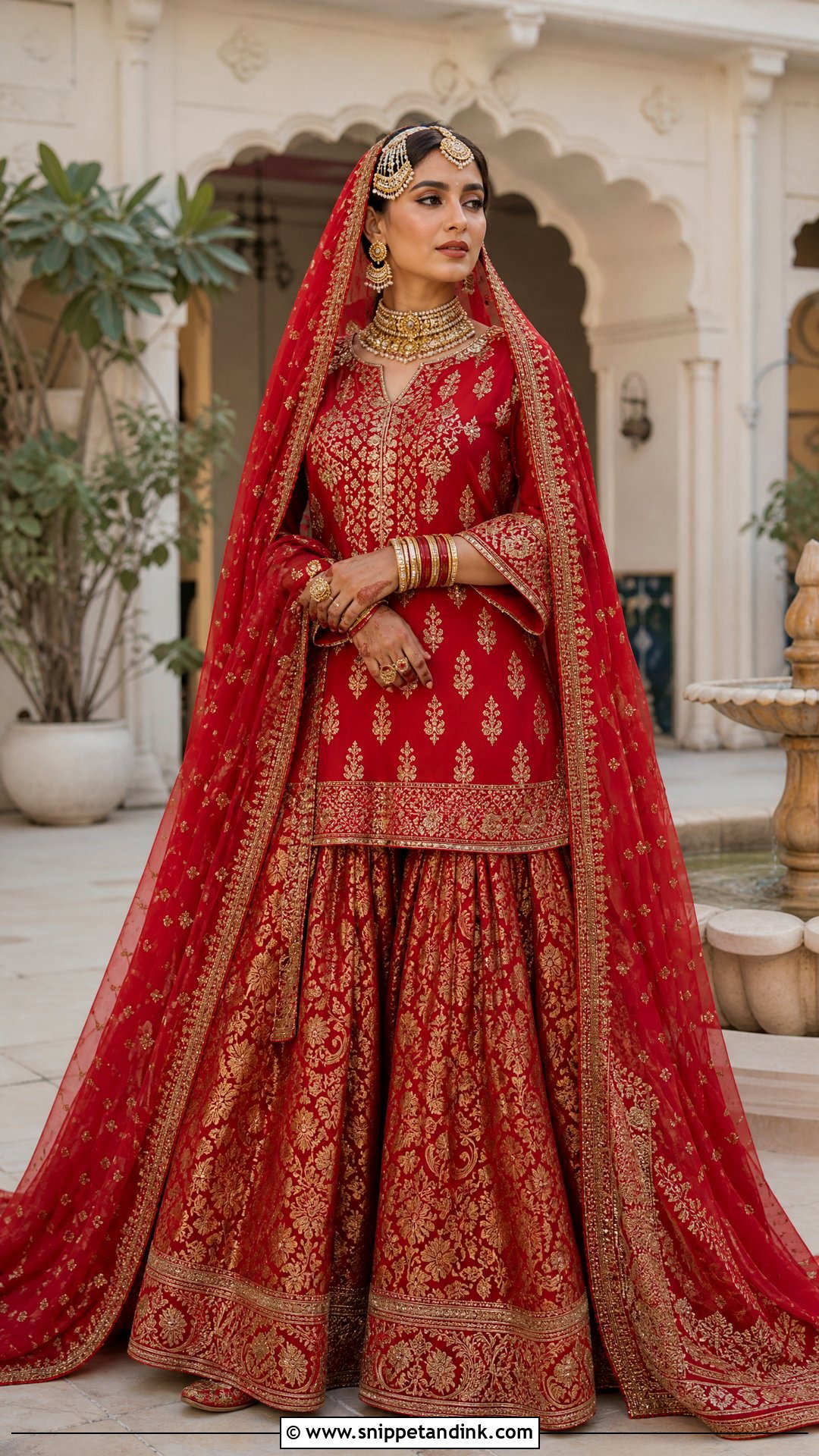 Ruby Red Bridal Gharara With Jamawar - Snippet and Ink - 20 Red Bridal Gharara Ideas