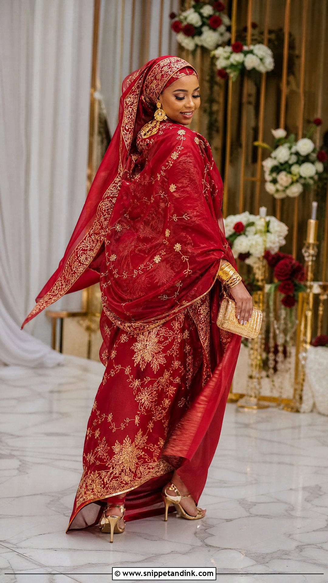 Ruby Red Wedding Dirac With Gold Threadwork - Snippet and Ink - 20 Wedding Dirac Ideas