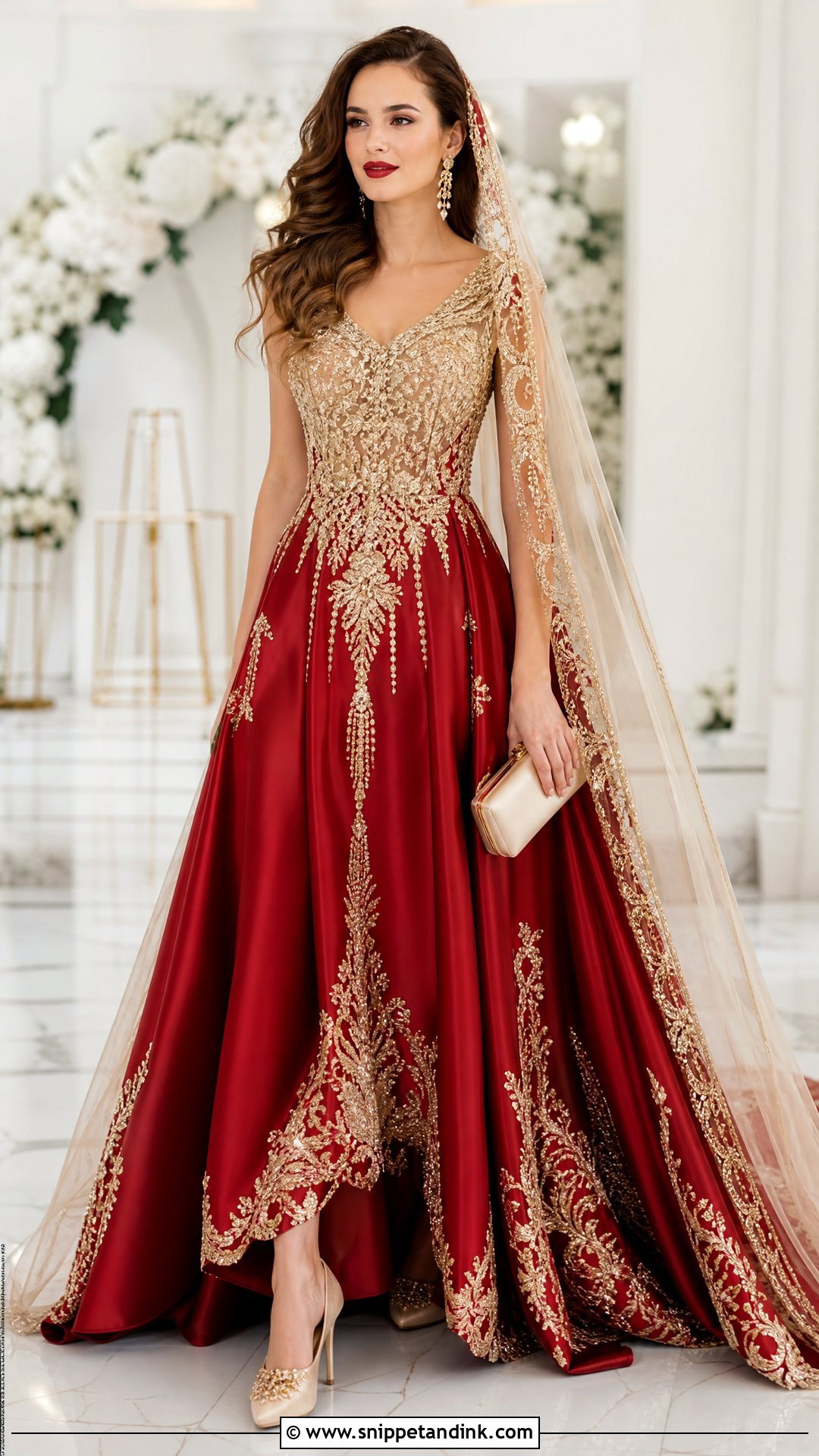 Ruby Red and Champagne Gold Wedding Dress - Snippet and Ink - 20 Red and Gold Wedding Dress Ideas