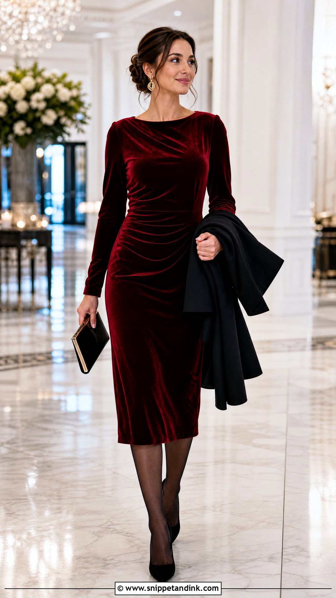 Ruby Velvet Midi Dress for Wedding - Snippet and Ink - 25 Red Dress for Wedding Ideas
