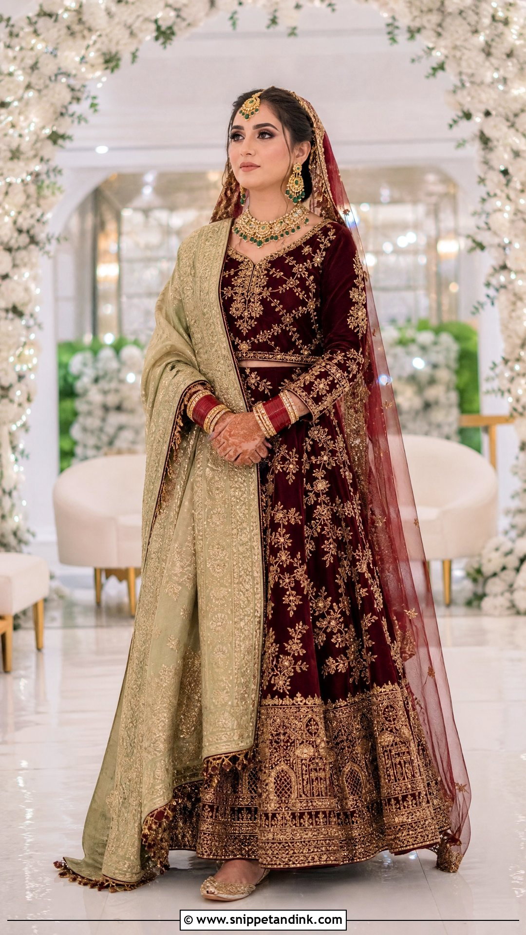 Ruby Velvet Pakistani Barat Bridal Lehenga - Snippet and Ink - 20 Pakistani Barat Bridal Dress Ideas