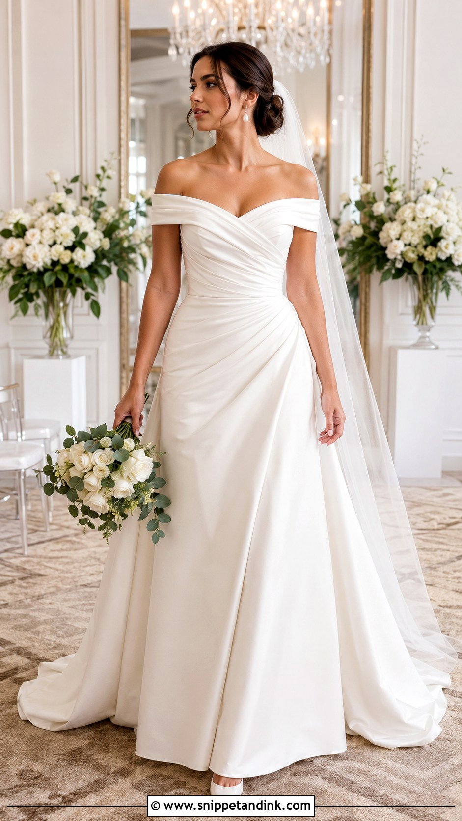 Ruched A Line Off the Shoulder Wedding Dress - Snippet and Ink - 20 A Line Wedding Dress Off the Shoulder Ideas