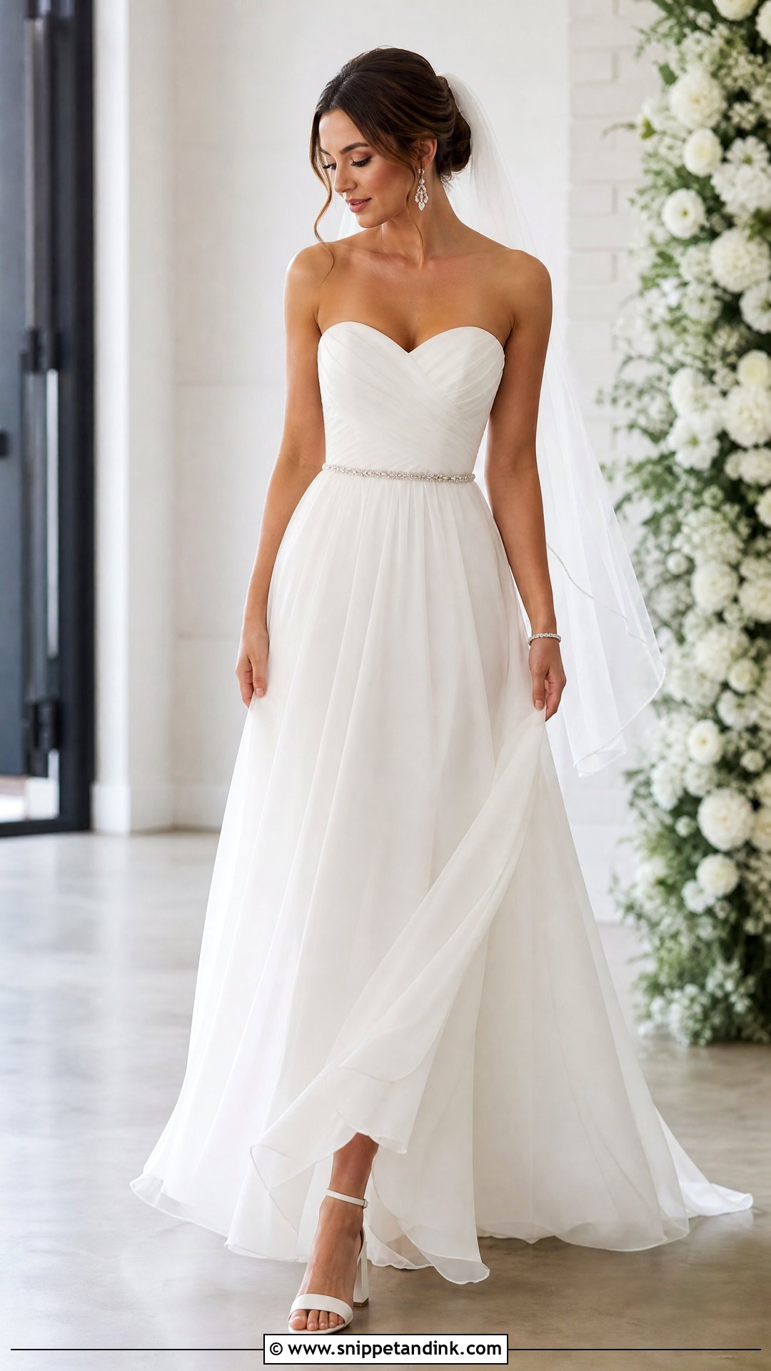 Ruched Bodice Chiffon Wedding Dress - Snippet and Ink - 20 Wedding Dresses for Small Chest