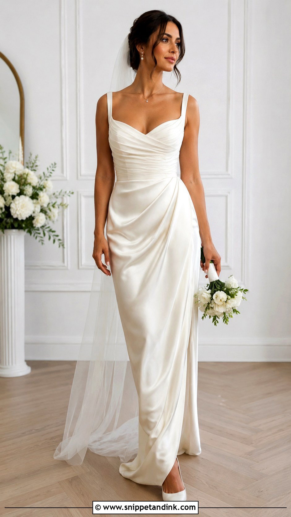Ruched Bridal Bodysuit With Draped Satin Skirt - Snippet and Ink - 20 Bridal Bodysuit Ideas